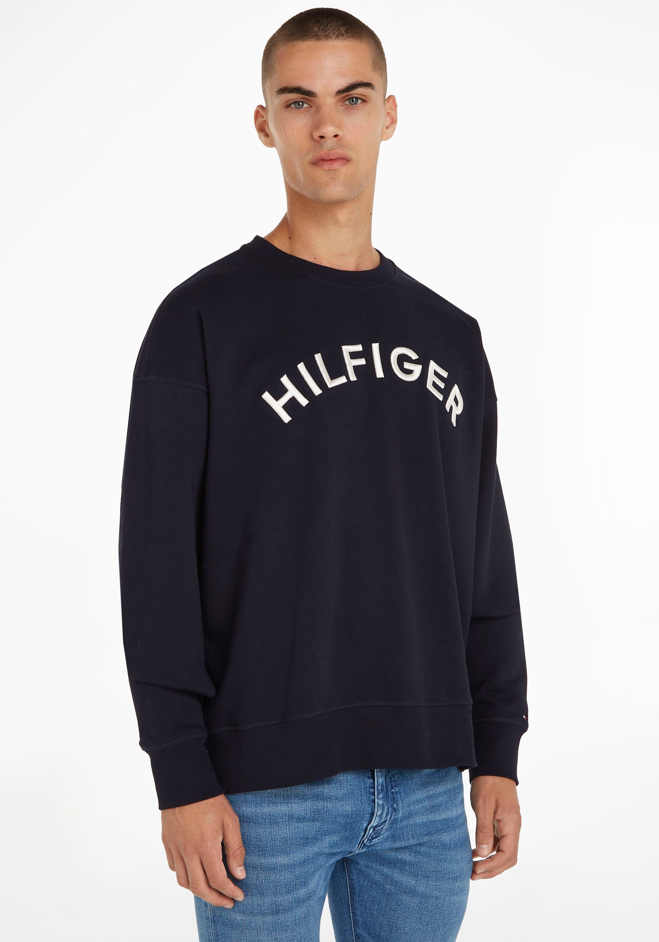 Tommy Hilfiger Sweatshirt »HILFIGER ARCHED CREWNECK«, mit Rippbündchen