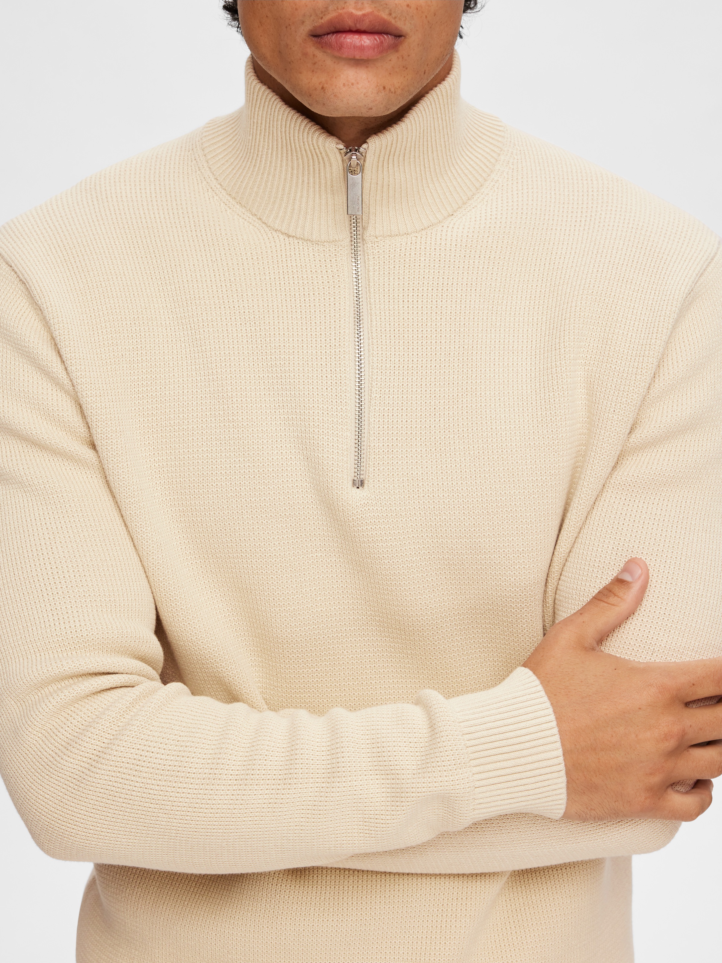SELECTED Troyer »SLHDANE LS KNIT STRUCTURE HALF ZIP NOOS« Baumwolle, regular fit
