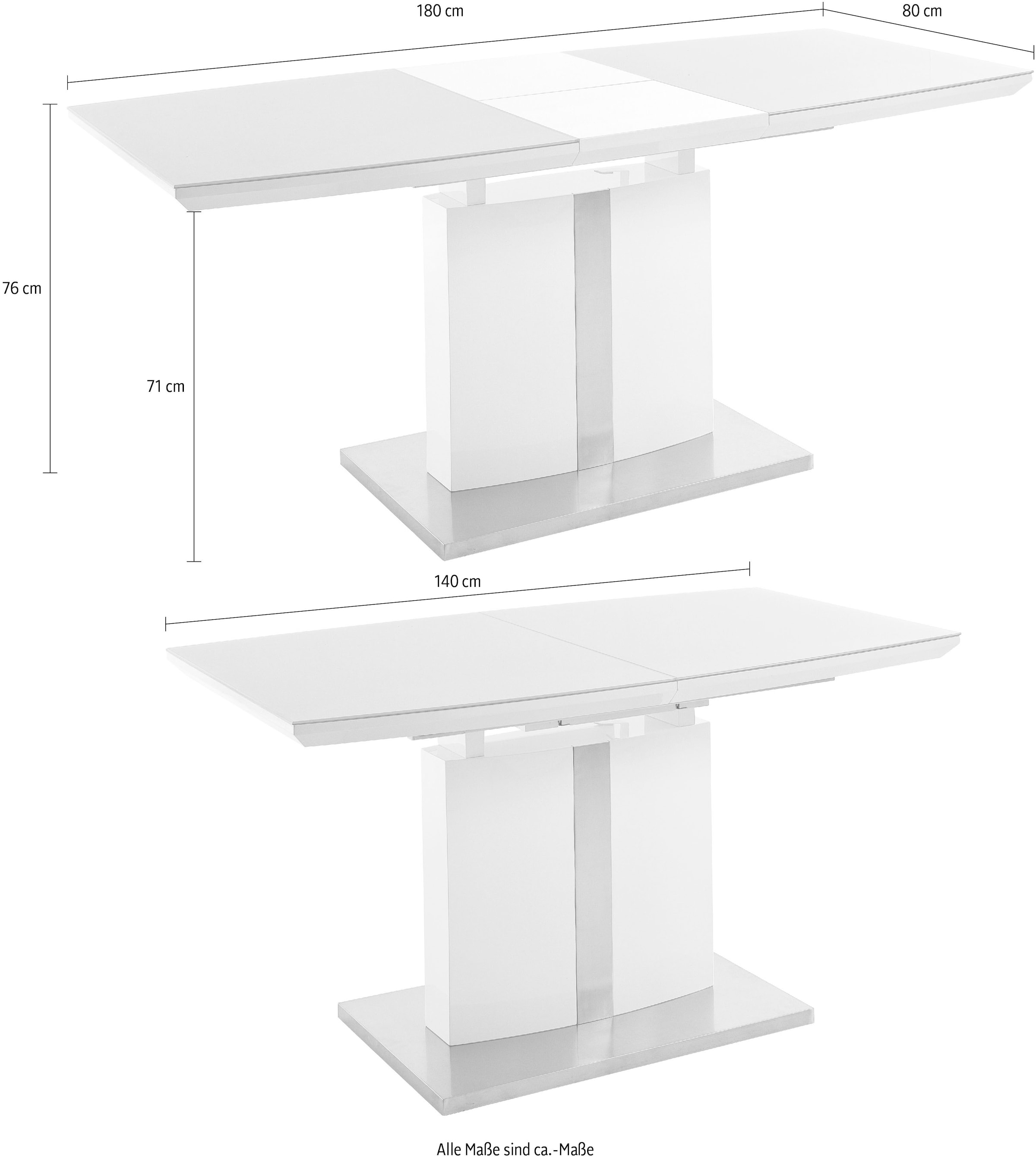 MCA furniture Esstisch »Najuma, TOPSELLER!«, (Tisch, Esstisch), Bootsform weiss mit Synchronauszug, Sicherheitsglas