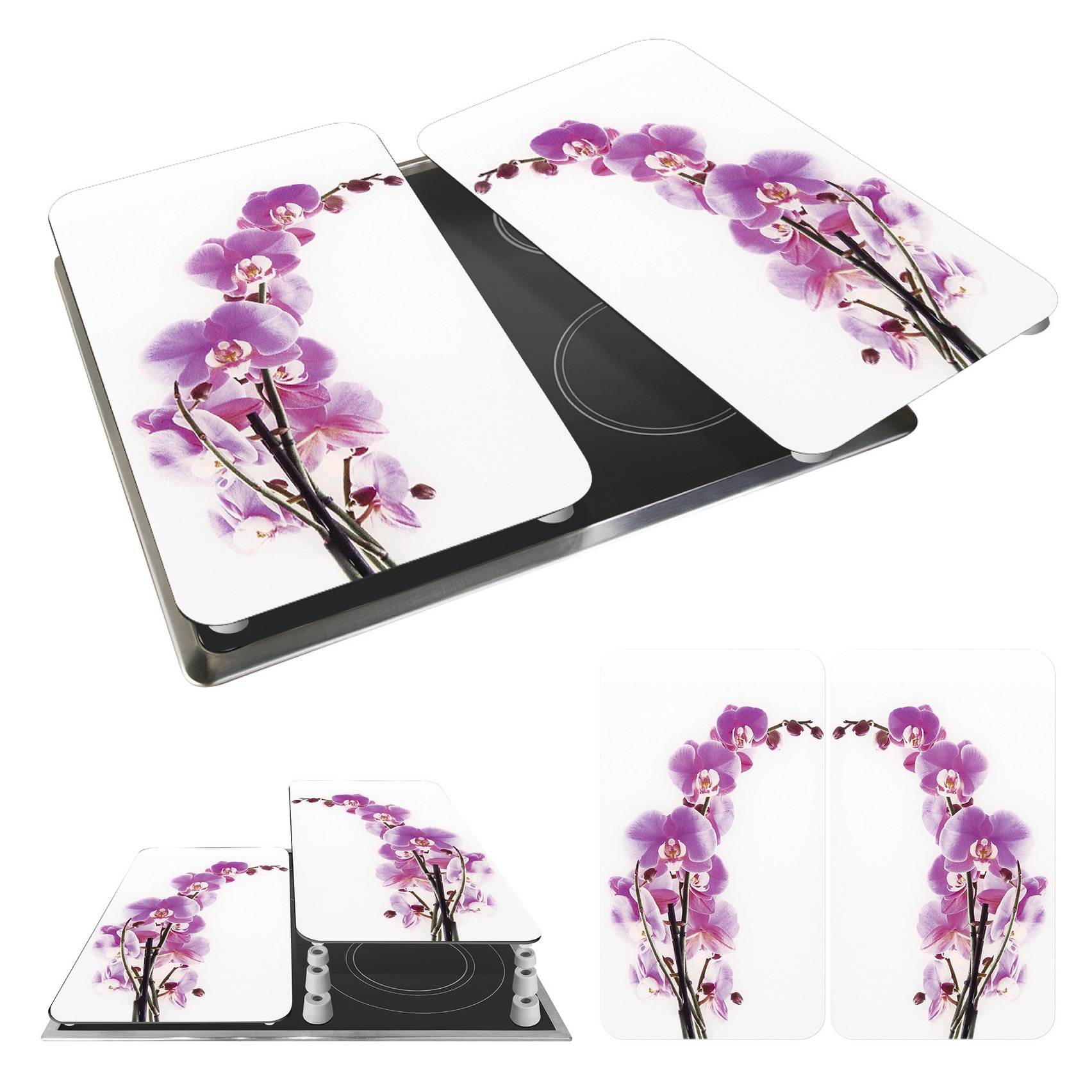 WENKO Herd-Abdeckplatte »Universal Modell Orchideenblüte«, (Set, 2 tlg.), Herdabdeckung für alle Herdarten, kratzfest, mit rutschfesten Füssen