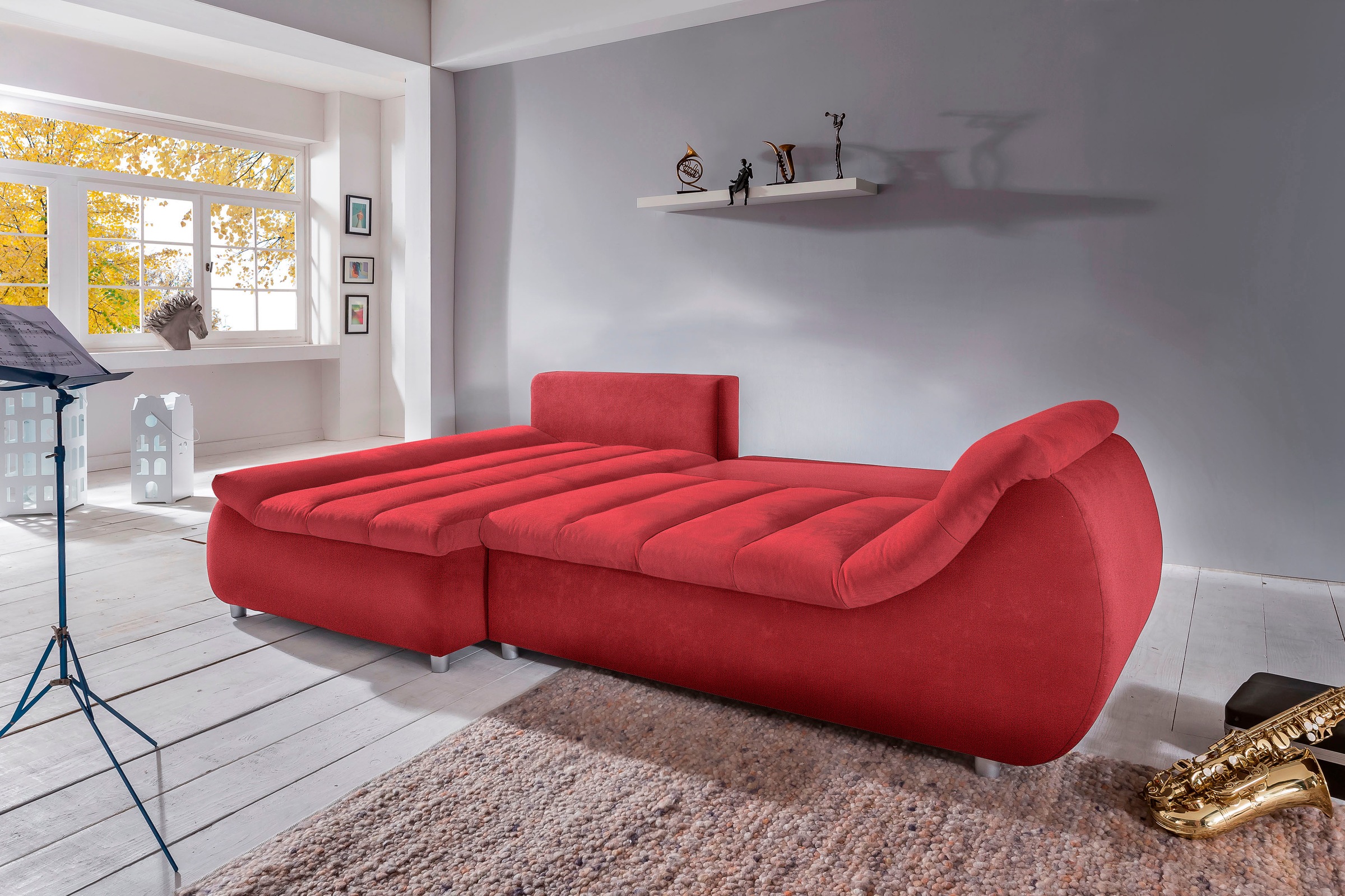 INOSIGN Ecksofa »Imola elegant und bequem, aktuelle Steppung im Sitz, L-Form«, wahlweise mit Bettfunktion
