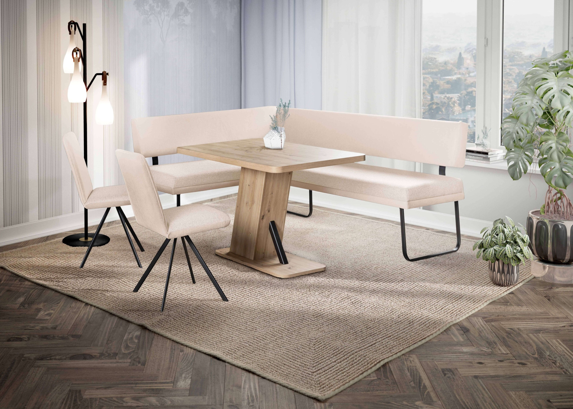 GOODproduct Banc d'angle »Gabi Esszimmerbank, Bank, Küchenbank, Polsterbank« structure en métal plat noir mat, stable, design bicolore