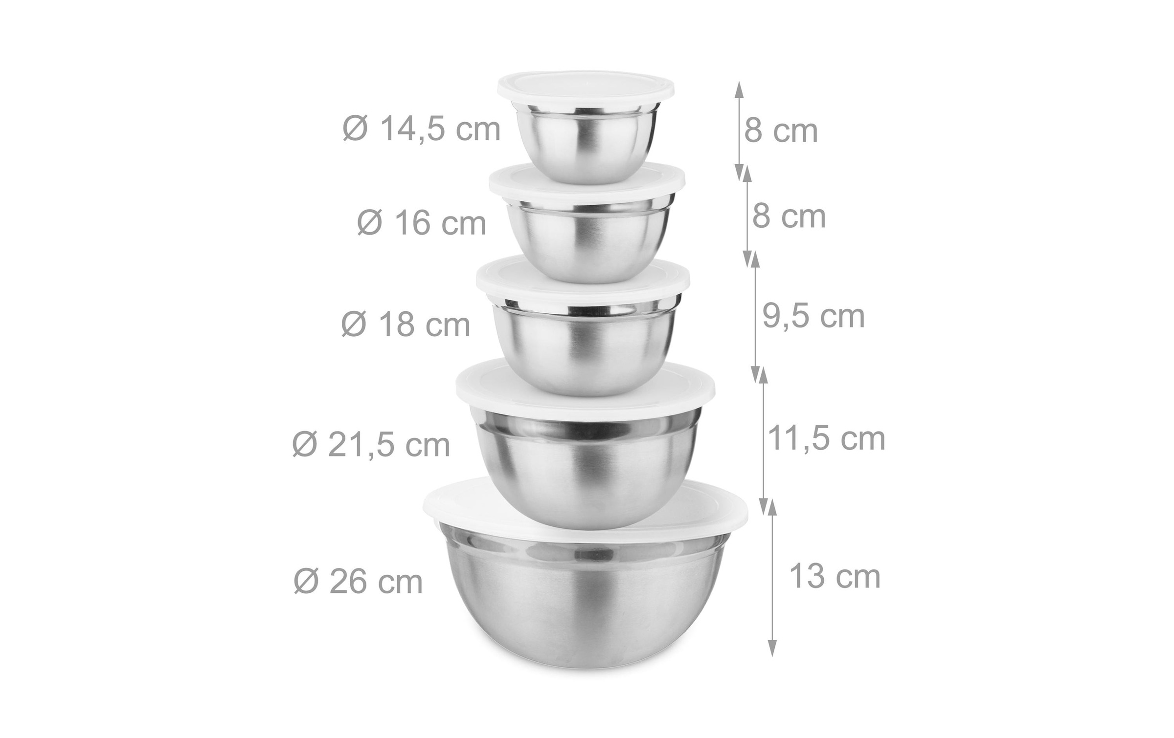 relaxdays Schüssel »145 cm/16 cm/18 cm/215 cm/26 cm«, aus Edelstahl
