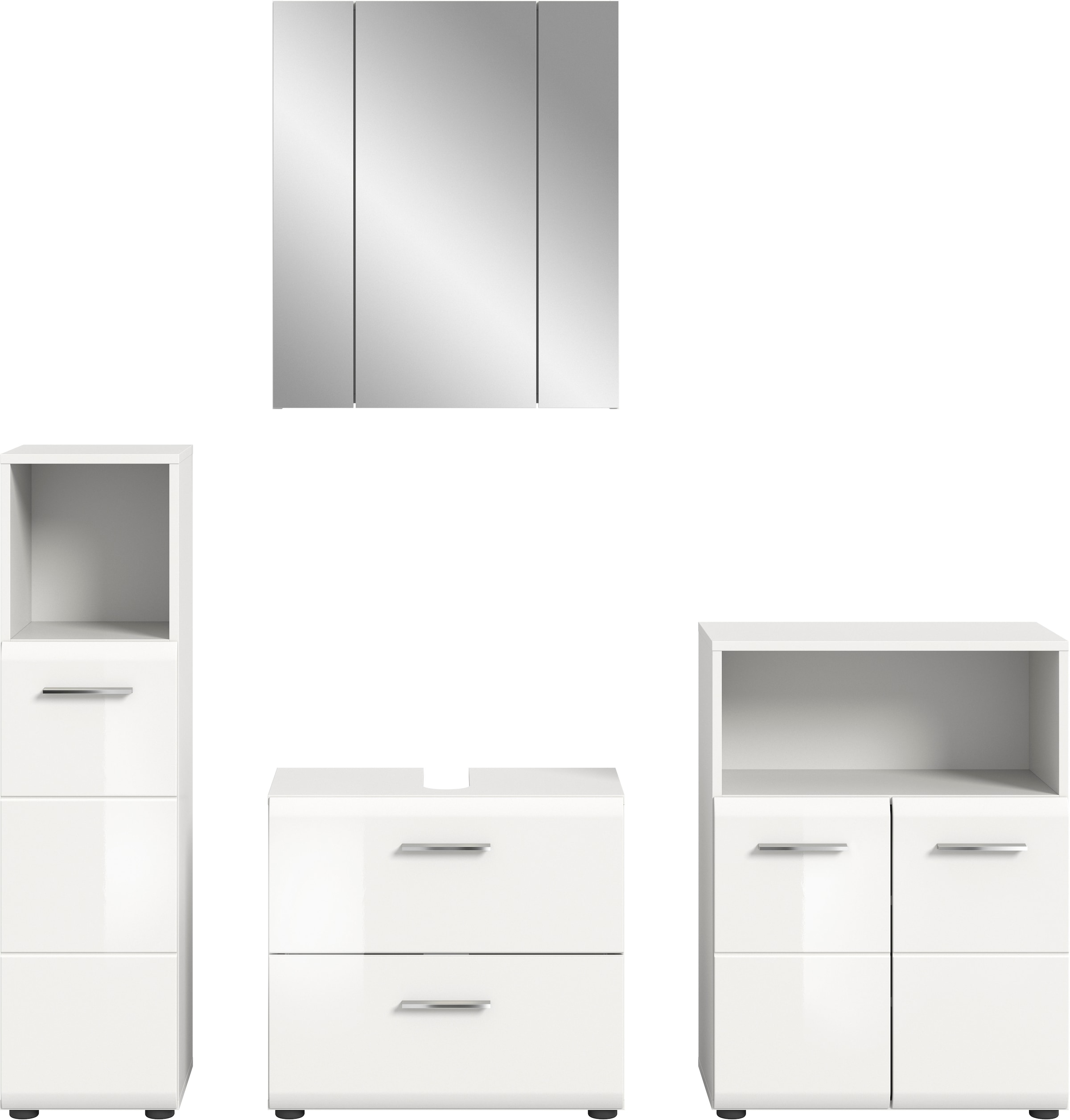 INOSIGN Badmöbel-Set »FLORENZ, TOPSELLER!, 4-teilige Badkombination, hochwertige MDF-Front« Set, Midischrank hoch, WBU, Spiegelschrank, Midischrank breit, 