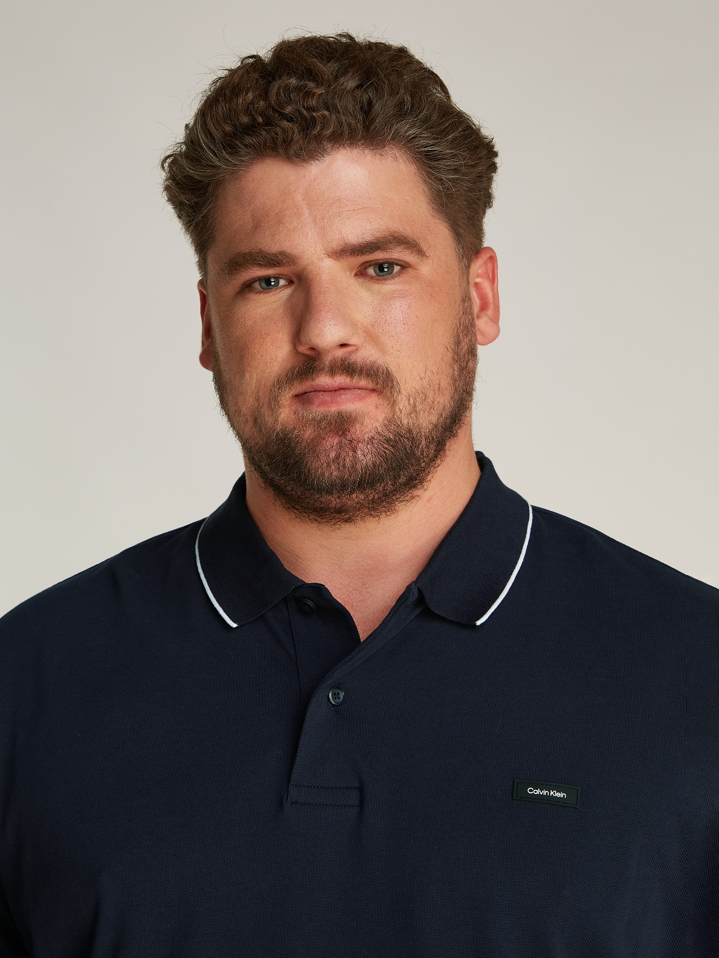 Calvin Klein Big&Tall Langarm-Poloshirt »BT_STRETCH PIQUE TIPPING LS POLO«, in grossen Grössen mit Logopatch