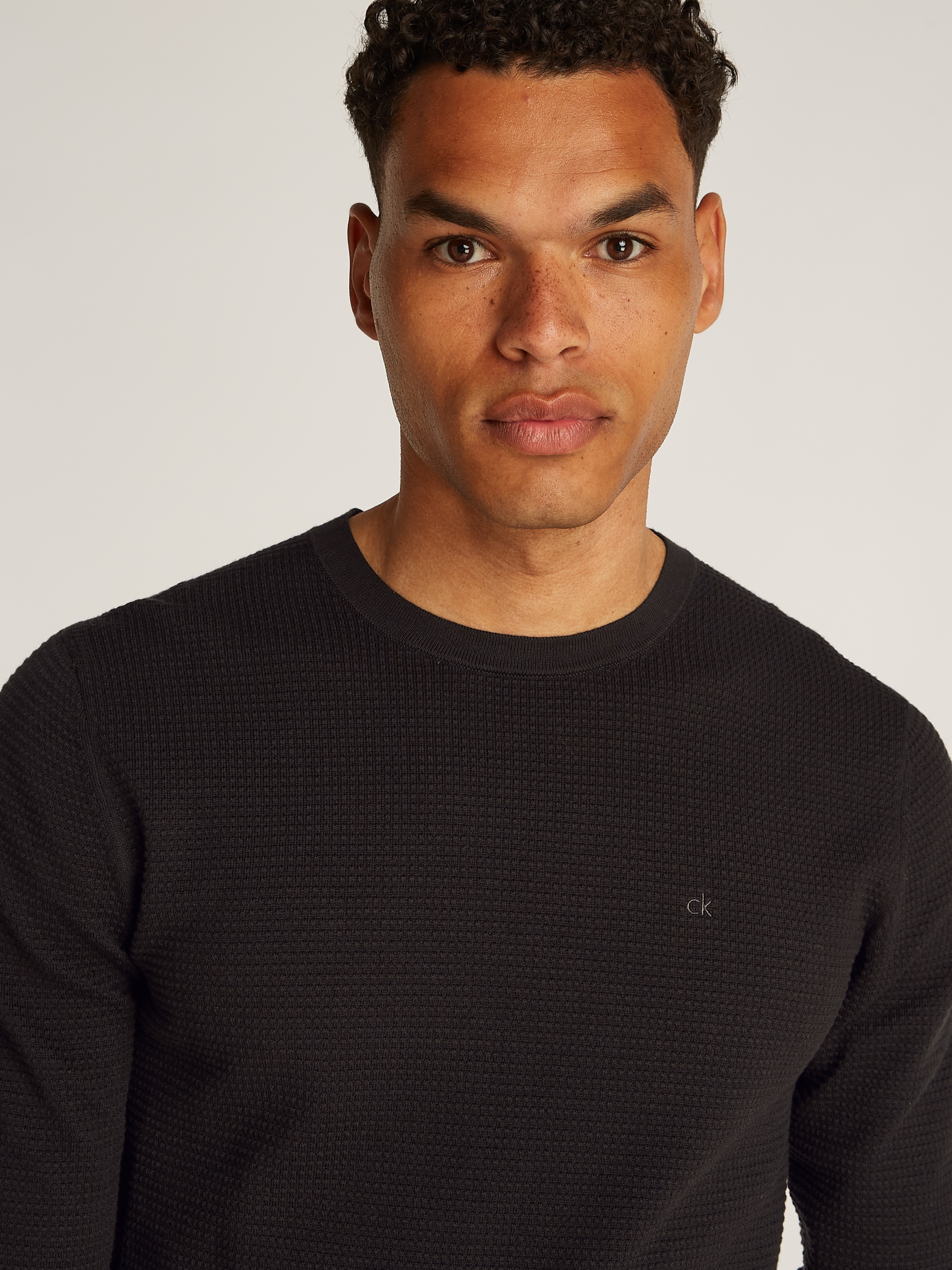Calvin Klein Rundhalspullover »WAFFLE TEXTURE CN SWEATER«, mit Logoprint