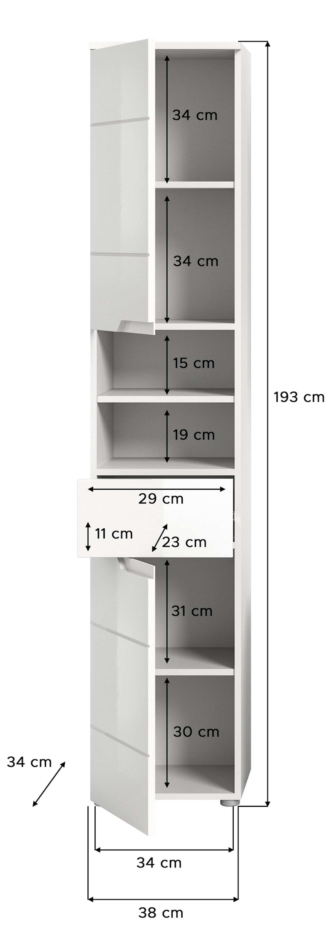 welltime Armoire haute »CAPRI, Höhe 193 cm, 2 Türen mit Soft-Close-Funktion, 1 Schubkasten« Mehrzweckschrank, Universalschrank, Badschrank, Badhochschrank