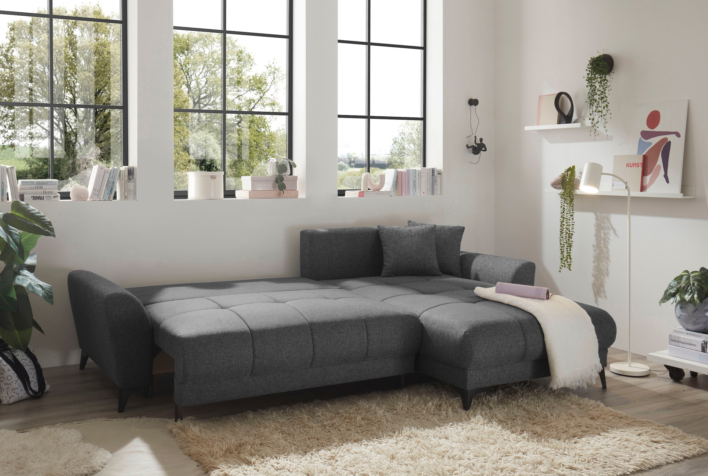 ED EXCITING DESIGN Ecksofa »Bern L-Form«, mit Bettfunktion, Bettkasten & 3 Zierkissen
