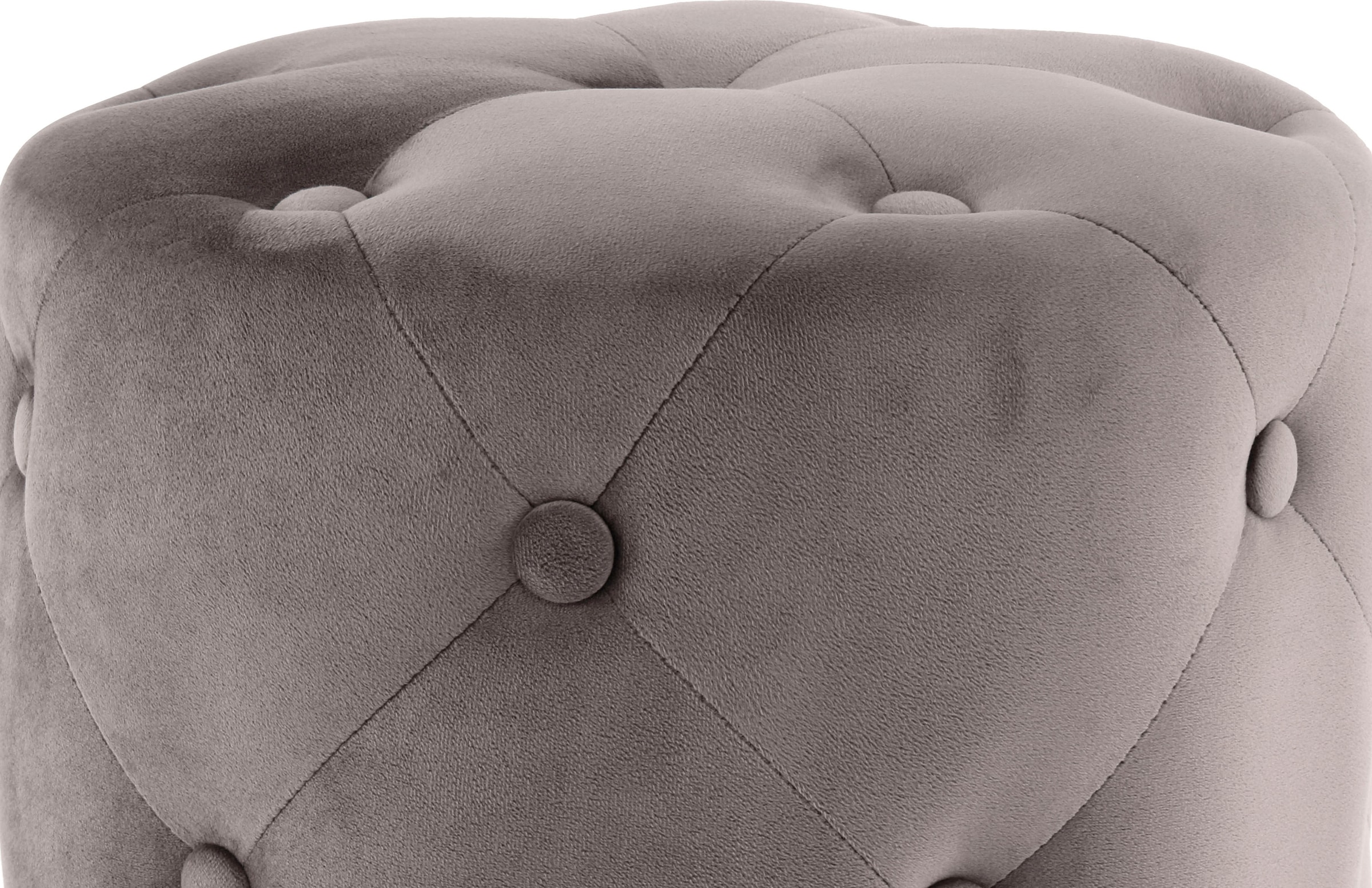 Kayoom Sitzhocker »Hocker Piano 225, in dekorativem Design, mit weichem Velvet-Bezug«, (1 St.), rund, glamourös, hochwertig, gesteppt, mit eingelassenen Dekoknöpfen