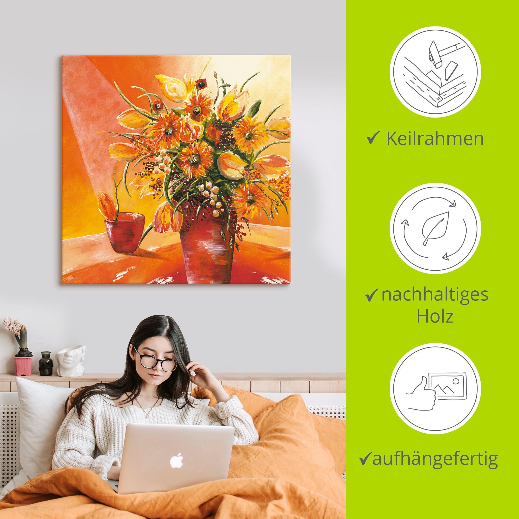 Artland Wandbild »Blumenstrauss in Vase I«, Blumen, (1 St.), als Alubild, Outdoorbild, Leinwandbild, Wandaufkleber, versch. Grössen