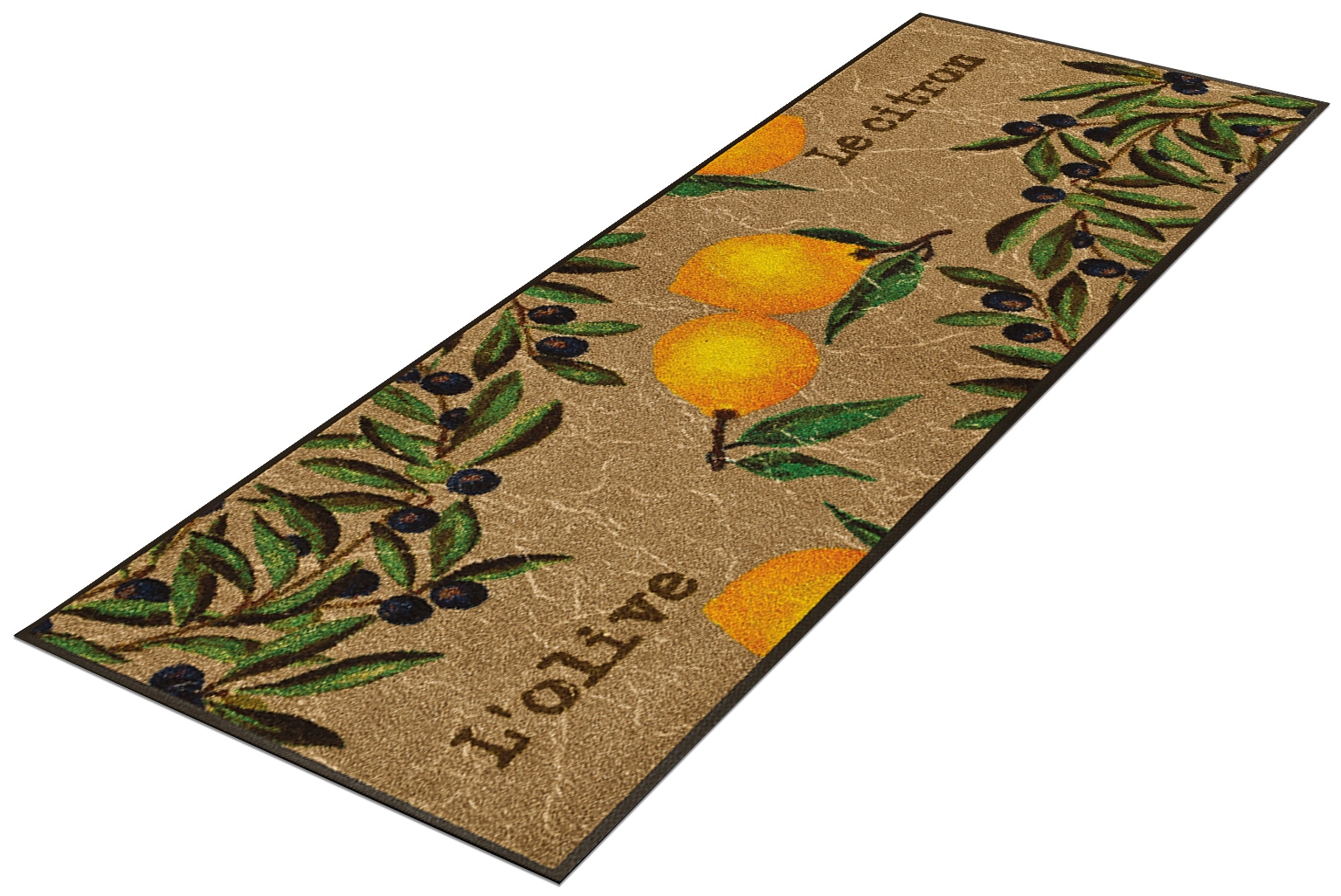 wash+dry by Kleen-Tex Chemin de cuisine »Le Citron« Rectangulaire 7 mm Höhe Teppich, Motiv Oliven & Zitronen, rutschhemmend, waschbar, Küche