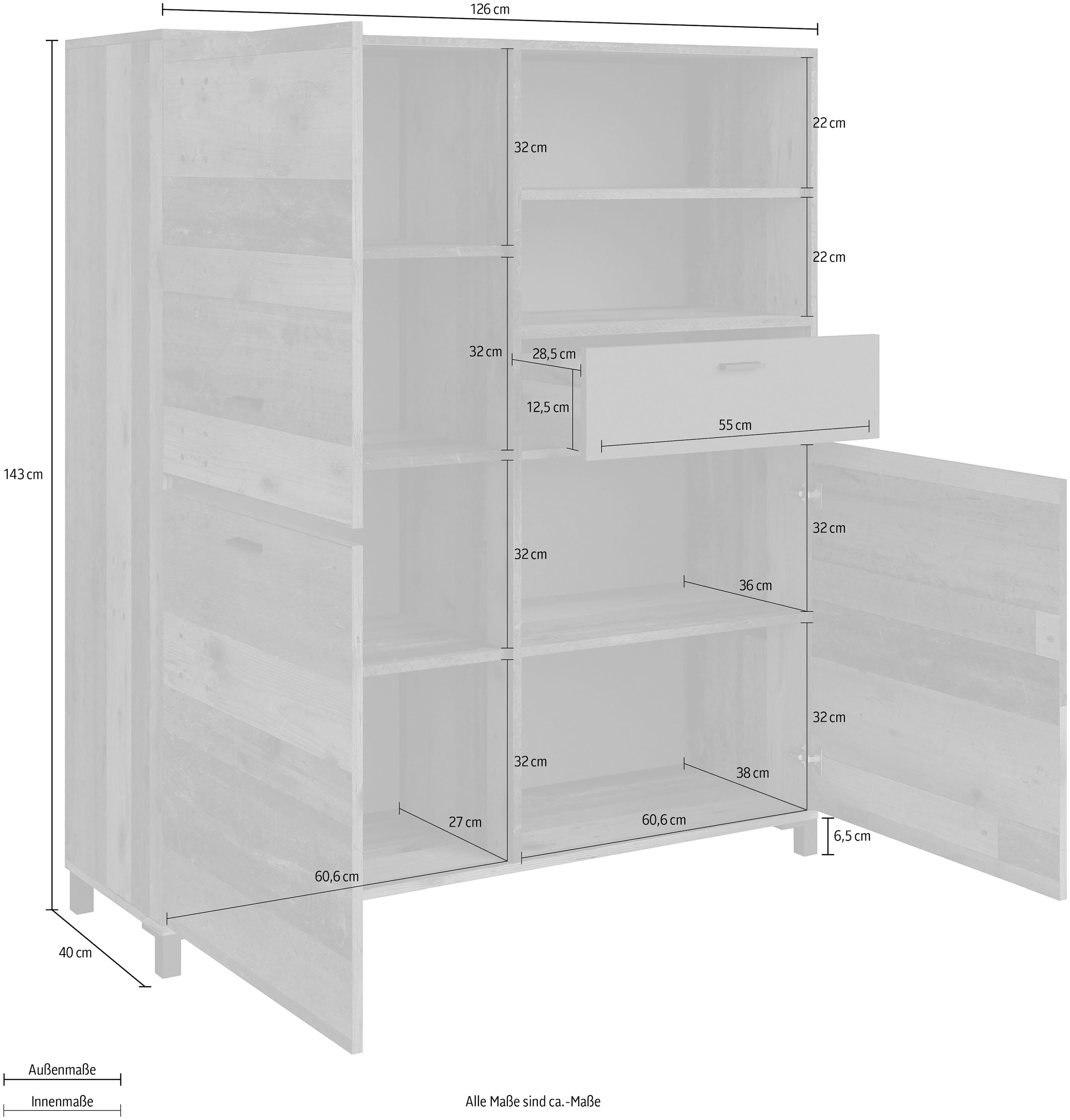 INOSIGN Highboard »Jackson«, Breite ca. 126 cm