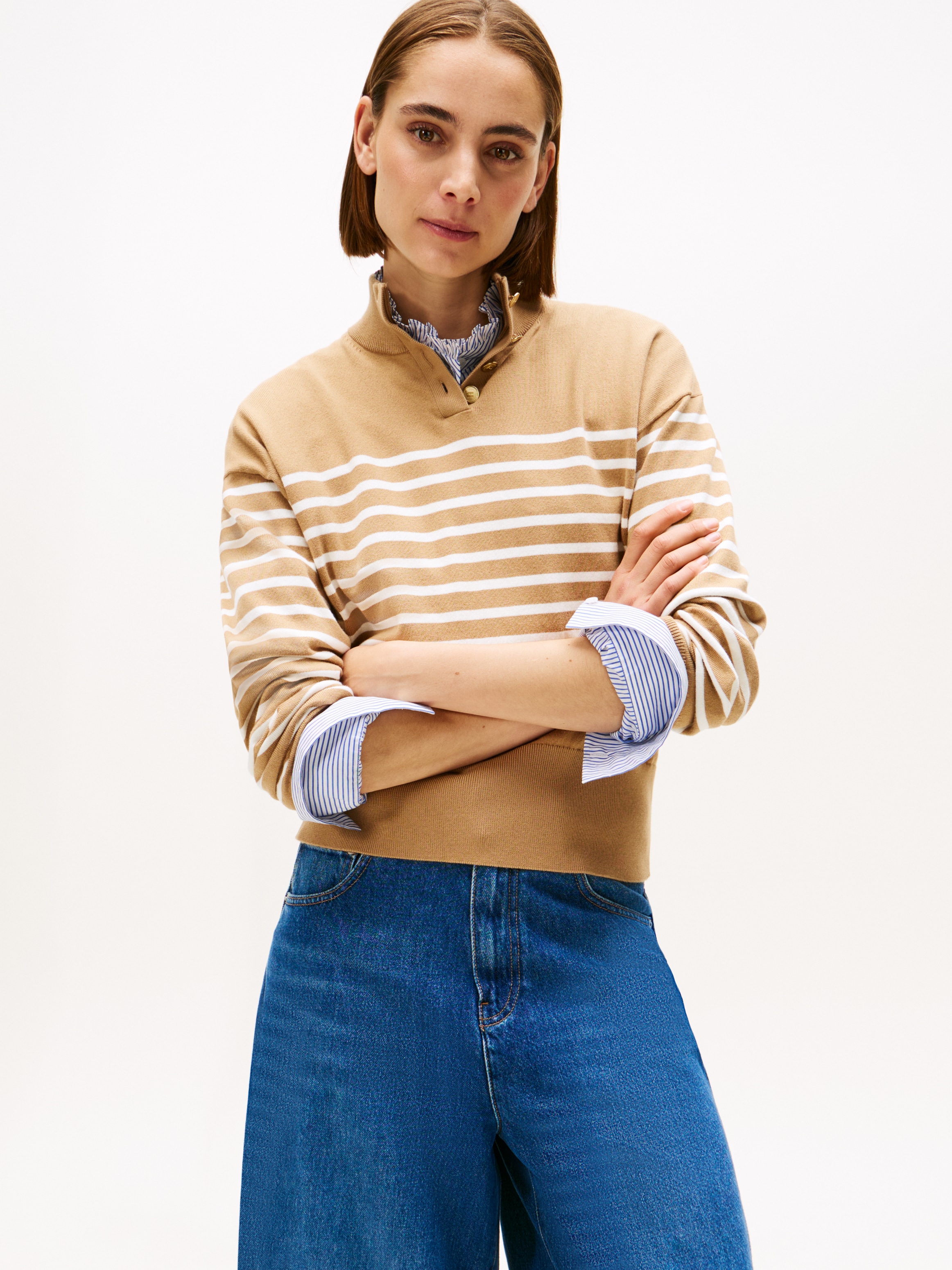Image of Tommy Hilfiger Strickpullover "CO JERSEY GOLD BTN MOCK-NK SWT" mit goldfarbenen Knöpfen