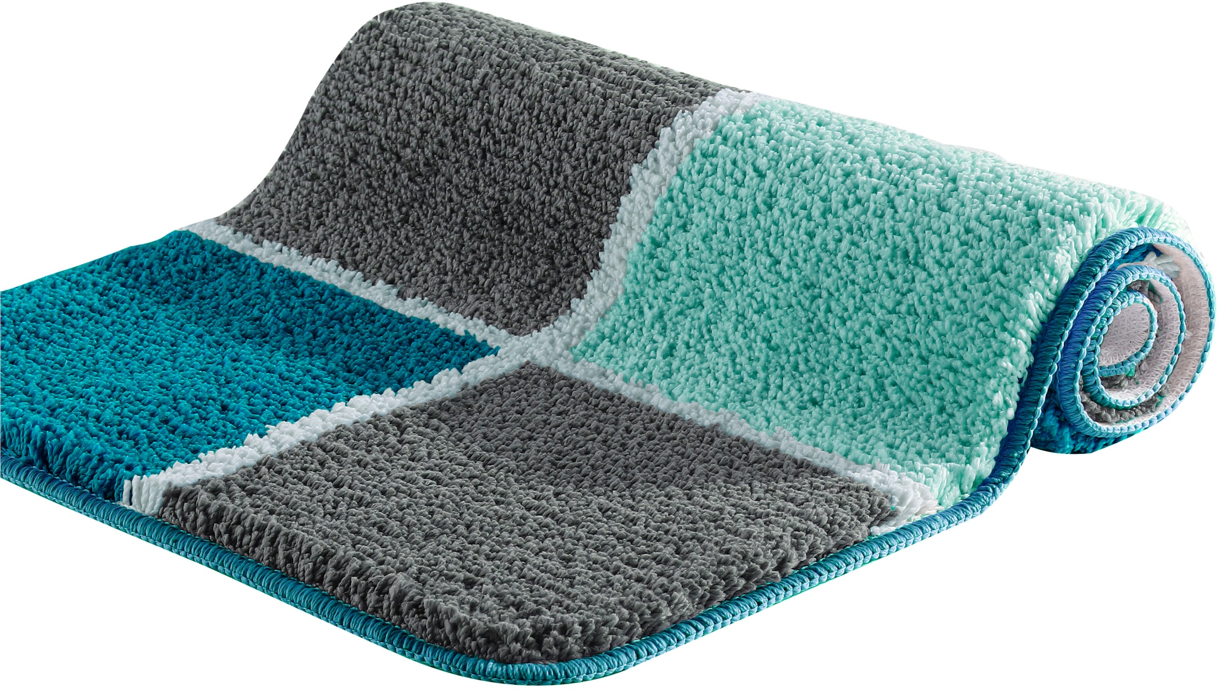 my home Badematte »Anna mit Kachelmuster, Badvorleger, Badezimmer Teppich, Duschvorleger«, rutschhemmend beschichtet, strapazierfähig, Badteppich, Hoch-Tief Effekt, Modern, Weich