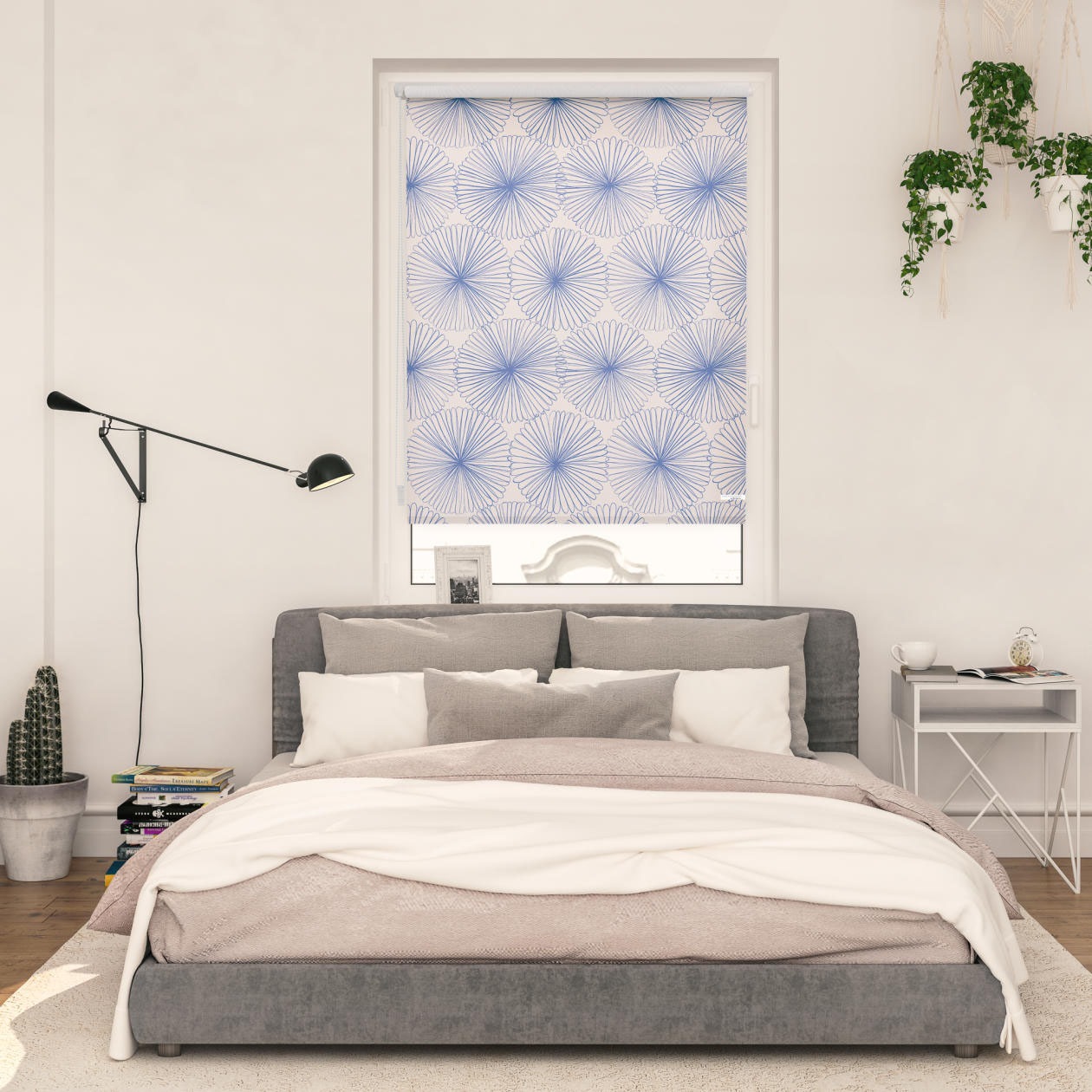 Image of LICHTBLICK ORIGINAL Seitenzugrollo "Rollo Klemmfix, ohne Bohren, blickdicht, Flower wheel - Blau" blickdicht Blendschutz Sichtschutz freihängend