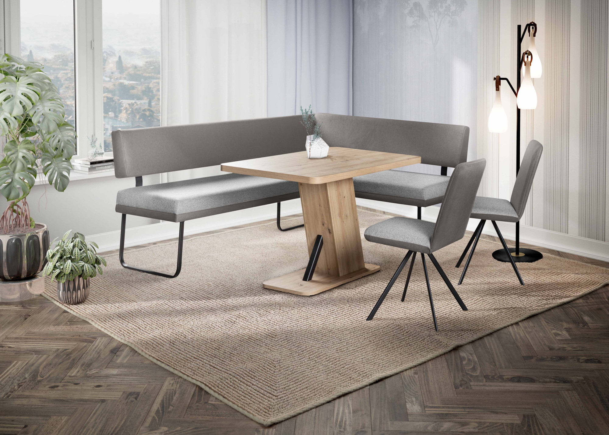 GOODproduct Eckbank »Gabi Esszimmerbank, Bank, Küchenbank, Polsterbank« Gestell aus matt-schwarzem Flachmetall, stabil, 2-Stoff-Design