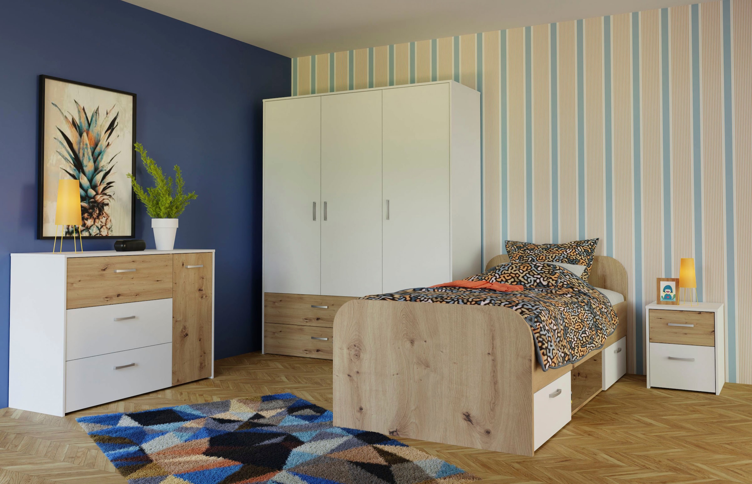 FORTE Stauraumbett »Culgoa« Jugendbett, Stauraum, Schubkasten, modernes Dekor, pflegeleicht