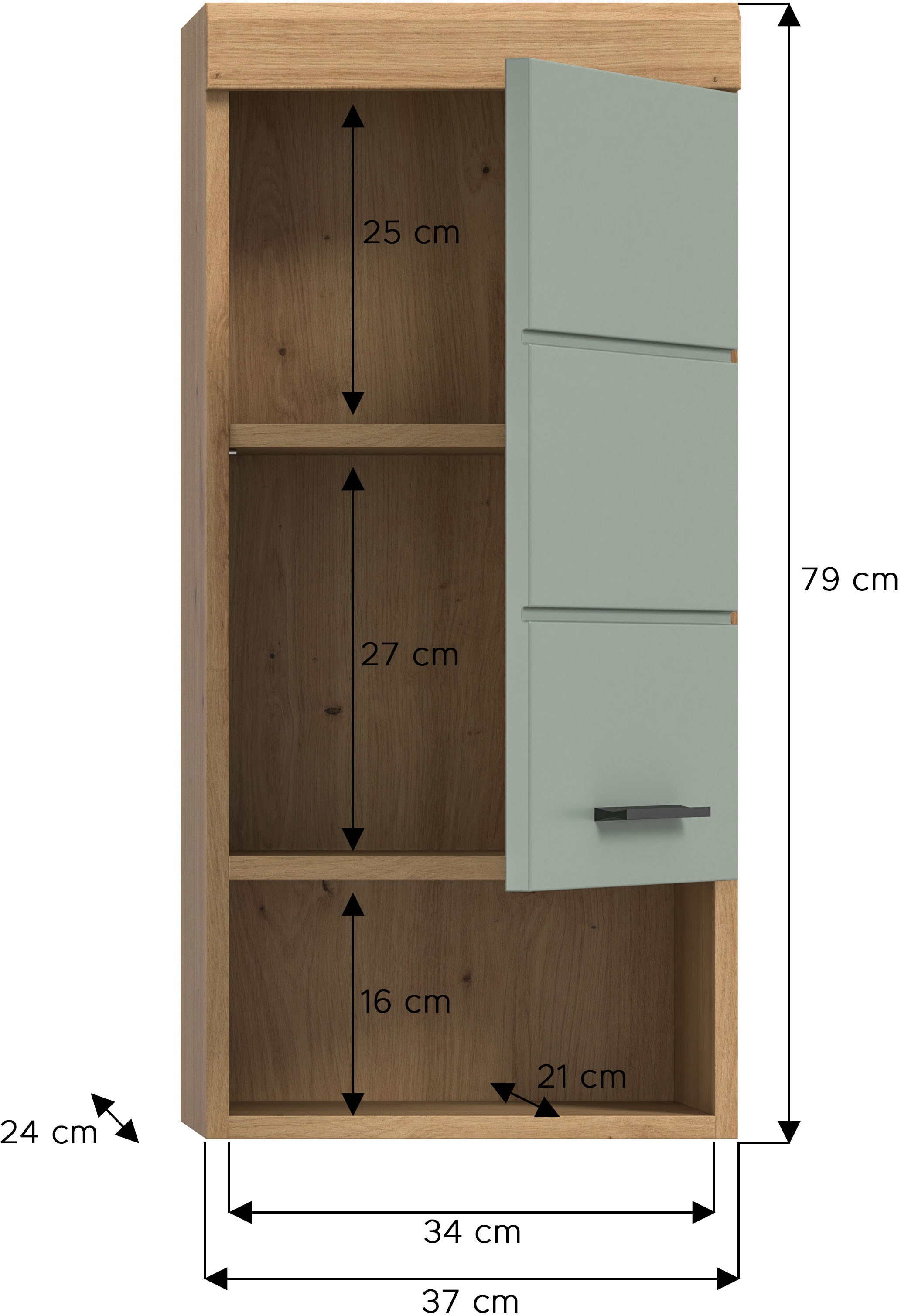 welltime Hängeschrank »SIENA, Breite 37cm, 1 Tür, 1 offenes Fächer, 1 Einlegeboden, MDF-Front« TOPSELLER!, 1 Stk. tlg. in verschiedenen Farben erhältlich, Badmöbel, Badschrank, Schrank, Bad