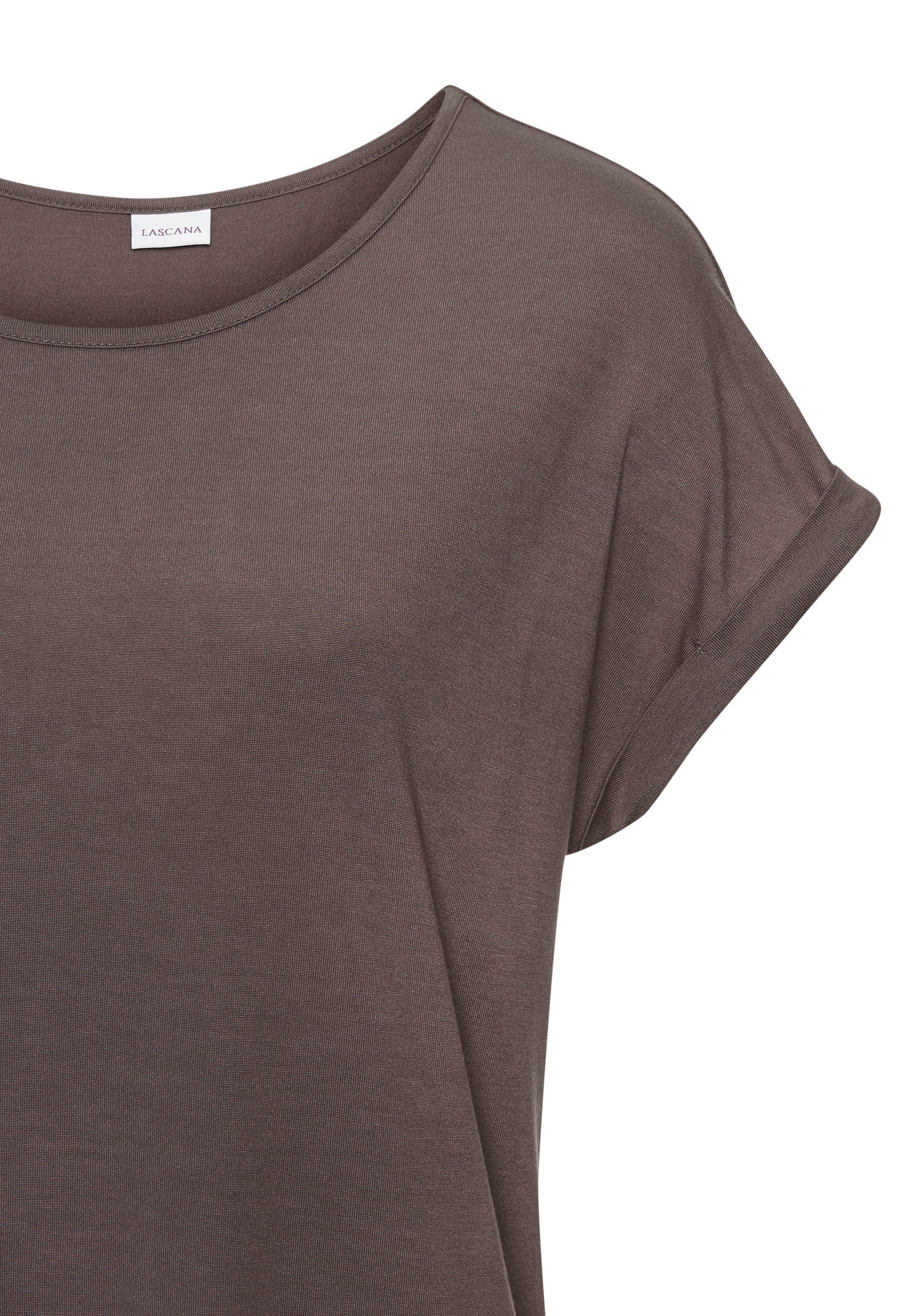 LASCANA Kurzarmshirt, mit Rundhalsausschnitt, Jerseyware, Ärmelaufschlag, Basic