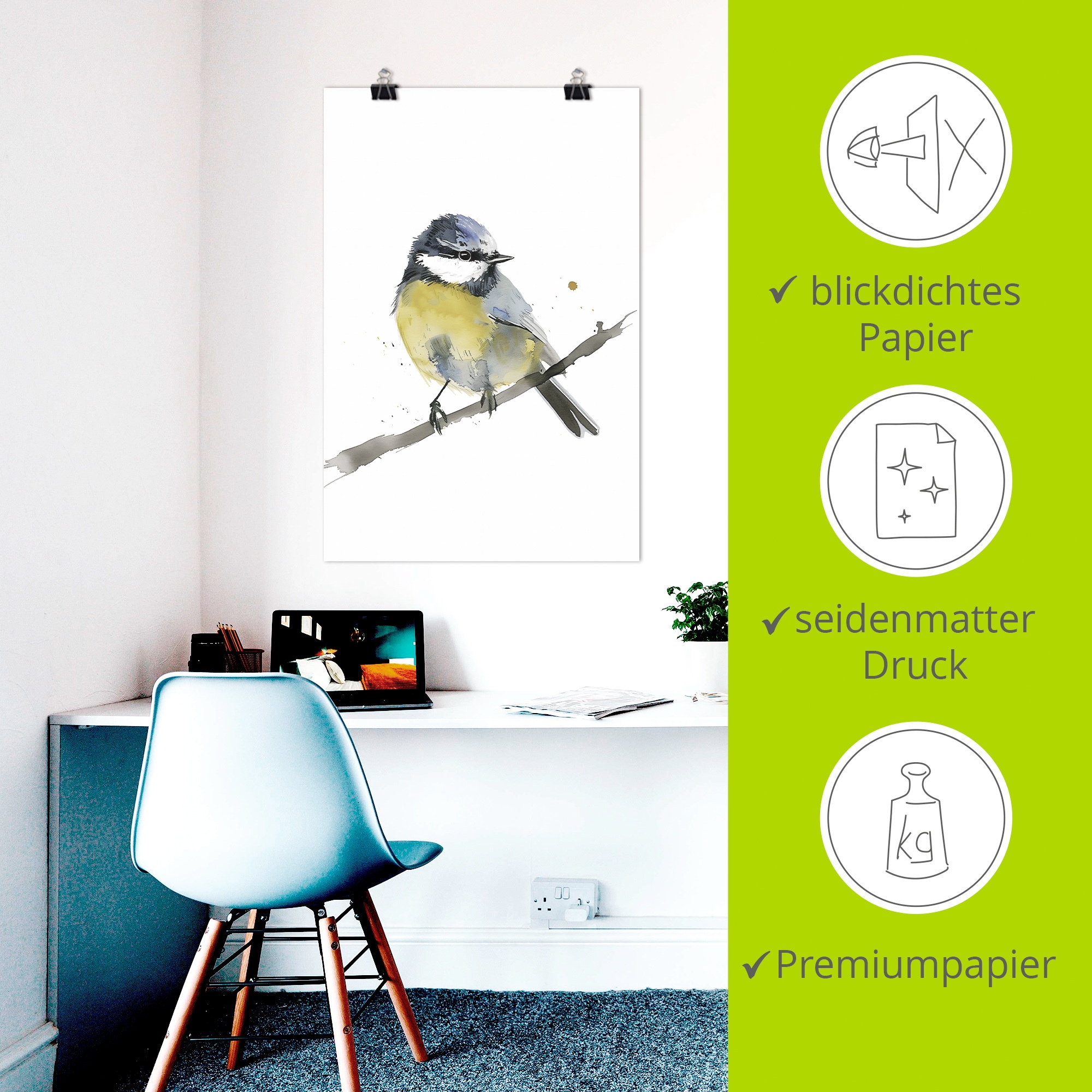 Artland Wandbild »Aquarell Blaumeise« Vogelbilder 1 Stk. tlg. als Alubild, Leinwandbild, Poster, Wandaufkleber in verschied. Grössen