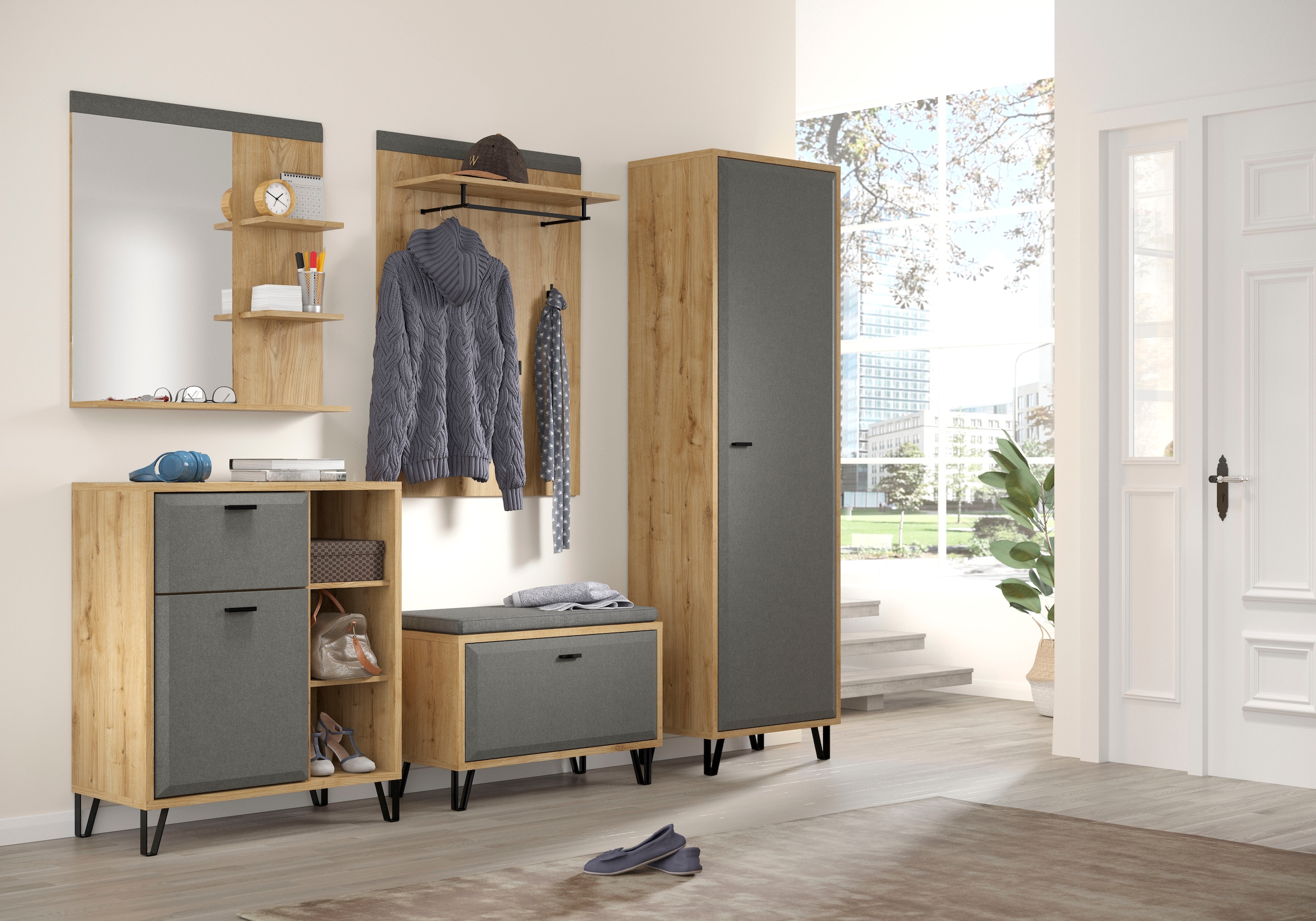 Home affaire Armoire vestiaire »Belva« 1 cuis tlg. Flurschrank mit 5 verstellbaren Böden und ausziehbarer Kleiderstange