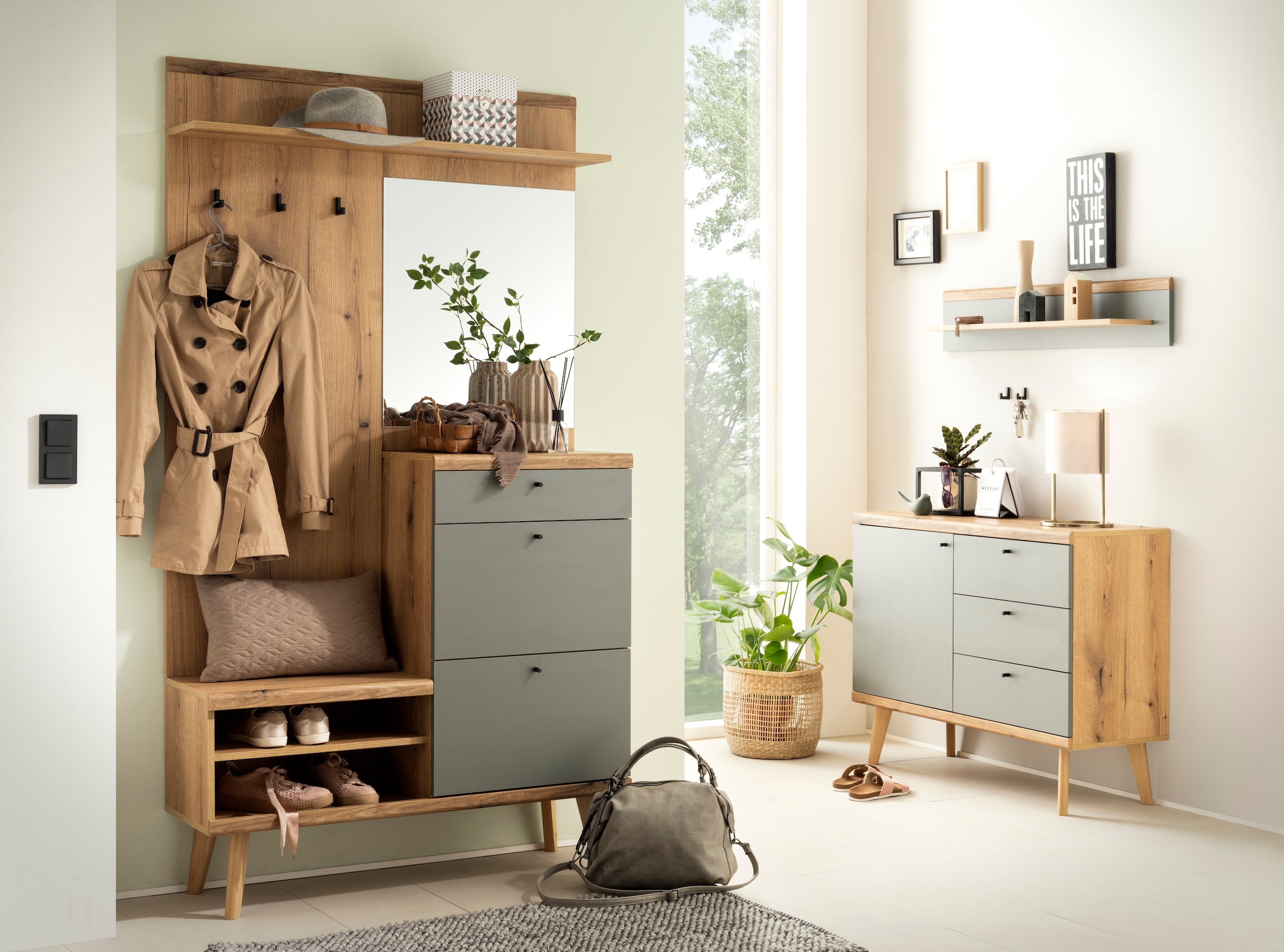 Image of Home affaire Garderoben-Set "Mavas, Garderobe mit Stauraum, Garderobenschrank im Scandic Design" Set, 3 Stk. tlg.
