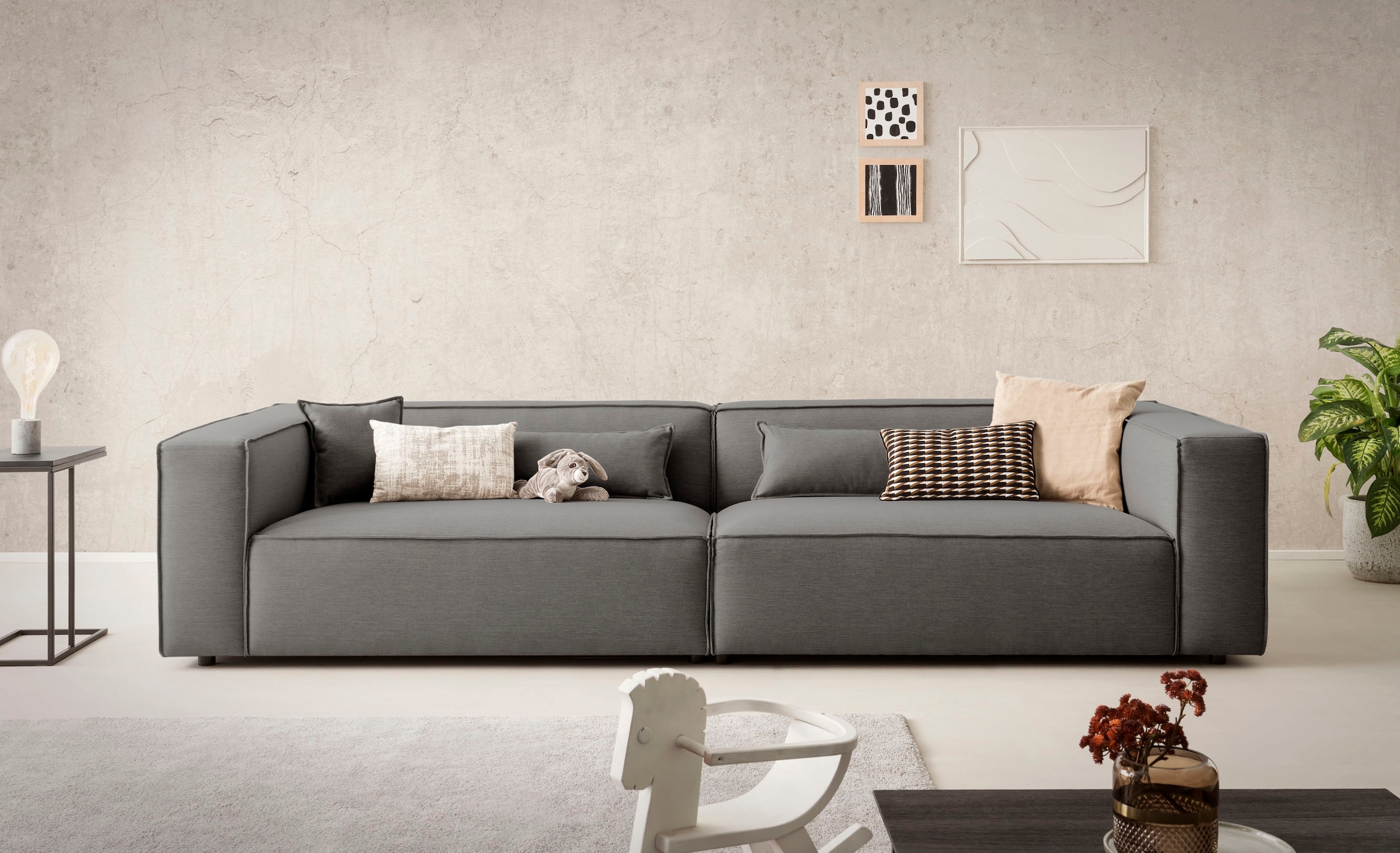 LeGer Home by Lena Gercke 3-Sitzer »PIARA, XXL Sofa mit Kedernaht, Big-Sofa in Cord oder Leinenoptik«, schwarze Füsse, bequemer Sitzkomfort, extra tiefe Sitzfläche
