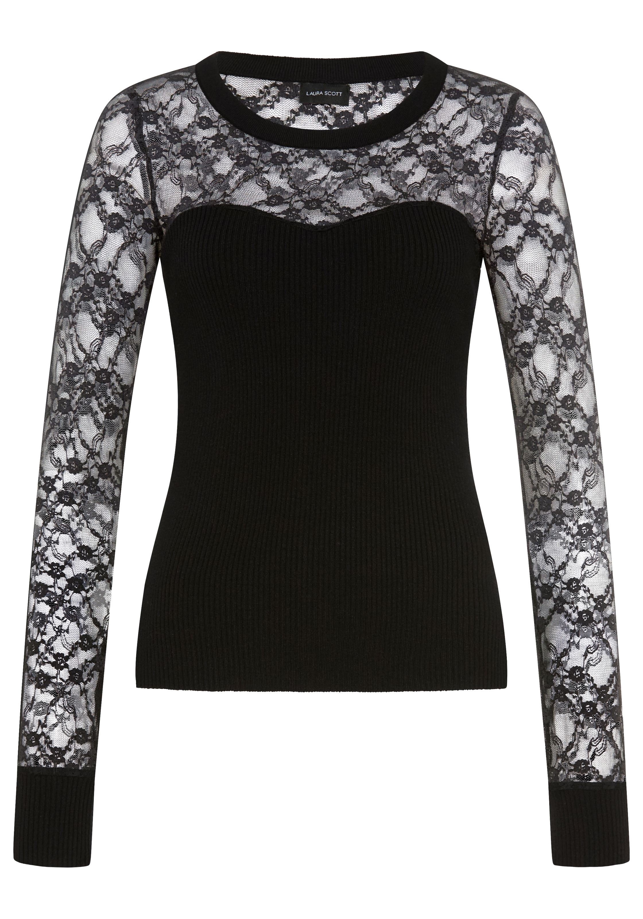Laura Scott Strickpullover »mit figurbetonter Passform, aus Rippstrick« aus weicher Viskosemischung, mit Spitze