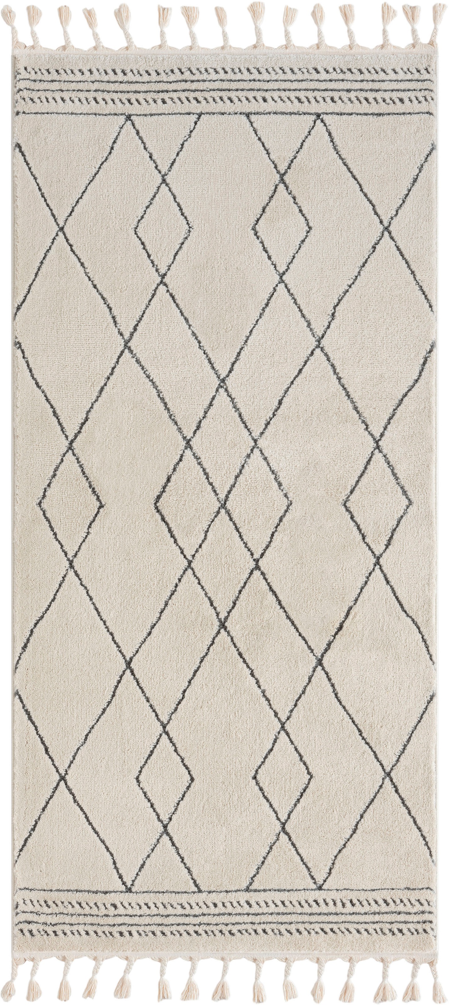 Myflair Möbel & Accessoires Hochflor-Teppich »Moroccan Design, LAGERRÄUMUNG!« rechteckig 24 mm Höhe modern, marokkanisches Design, Rauten Muster, weich, mit Fransen