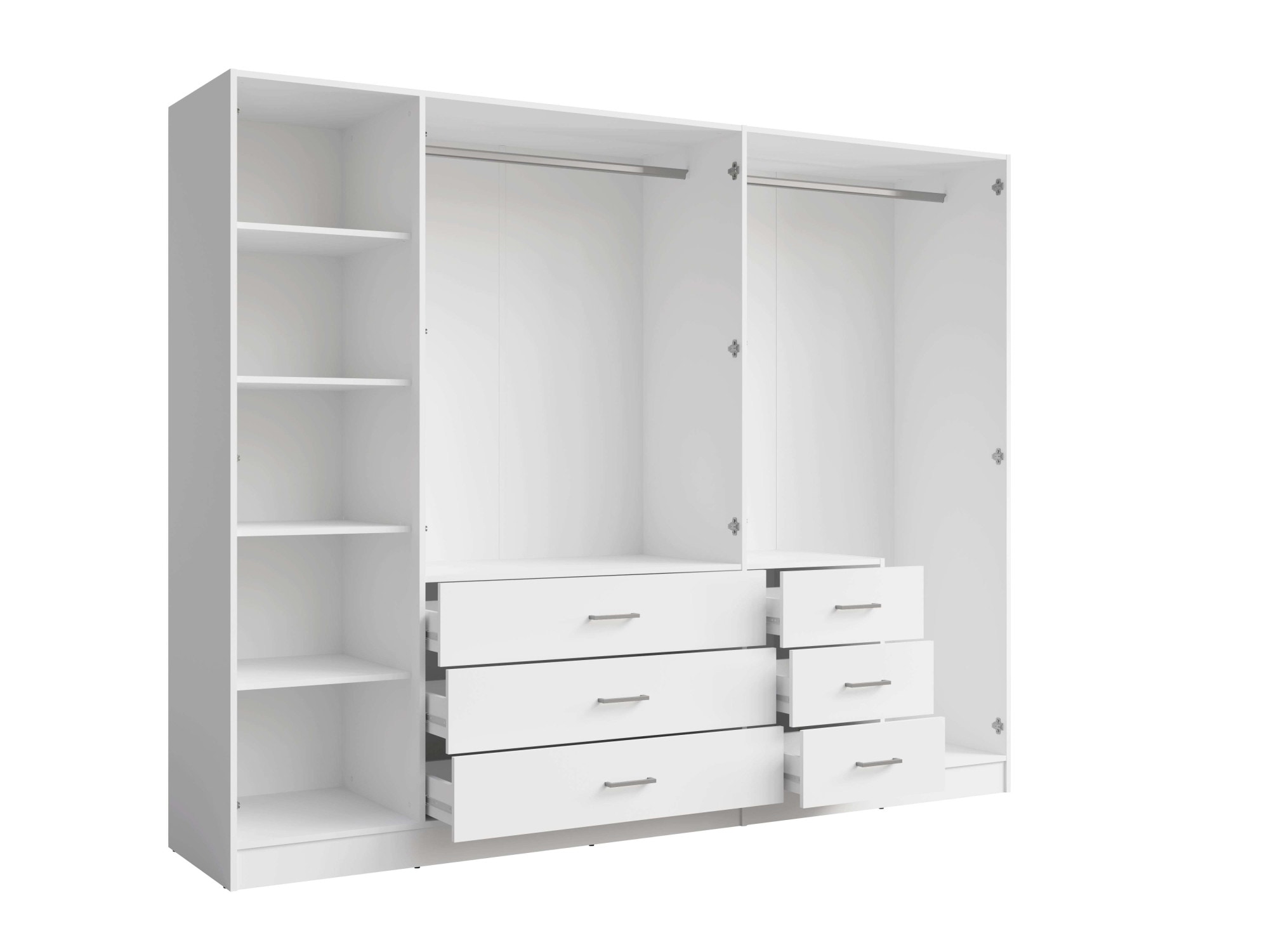 Home affaire Kleiderschrank »KOS Garderobe mit 6 Schubladen, Kleiderstange, 5 Einlegeböden, Spiegel«, Wäscheschrank mit 5 Drehtüren, silberfarben Griffen, Masse B/H/T 250/200/58cm