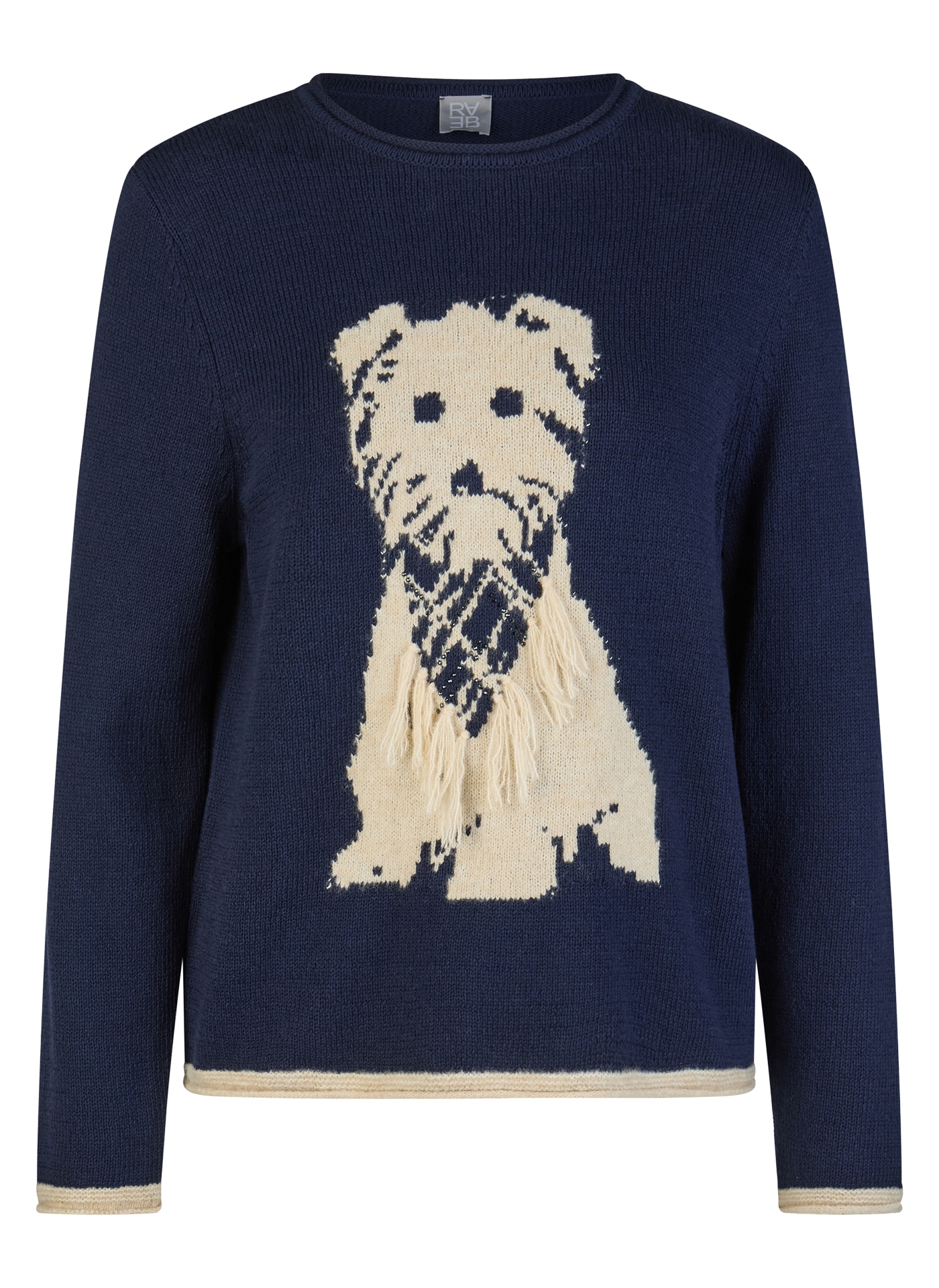 Rabe Pull en tricot avec motif chien et franges