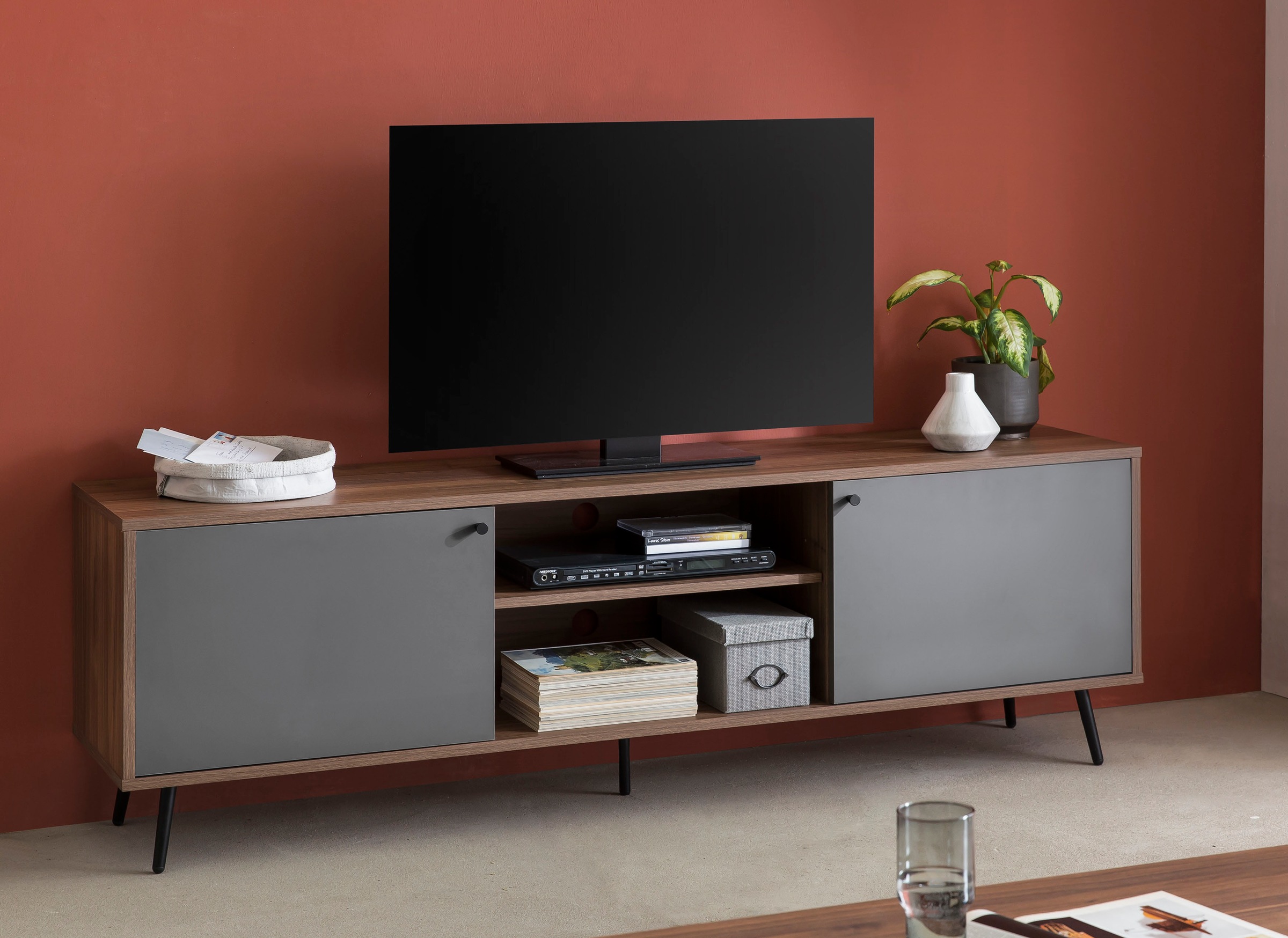Image of SalesFever Lowboard, in moderner Farbkombination von Walnuss und Grau, Fernsehtisch bei Ackermann Versand Schweiz