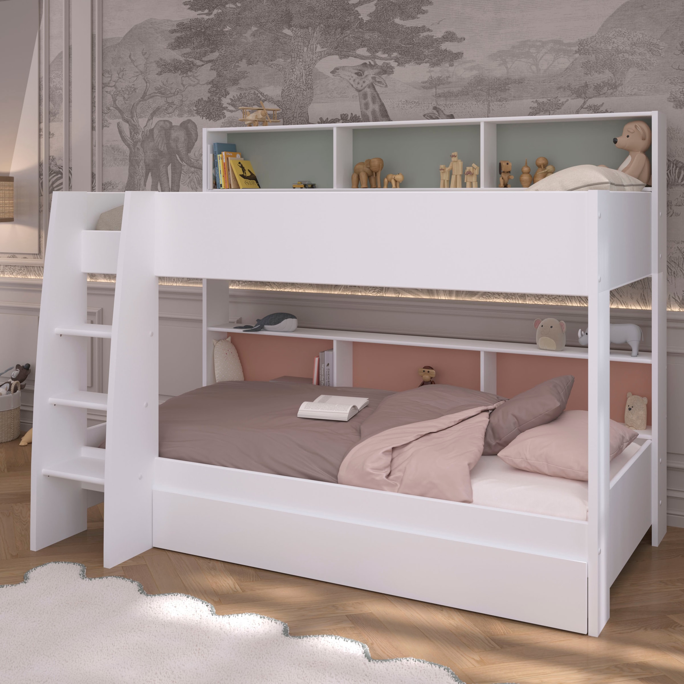 Parisot Lit superposé »Leo 11« Ensemble,  Panneau arrière coloré pivotant au niveau de la surface de couchage