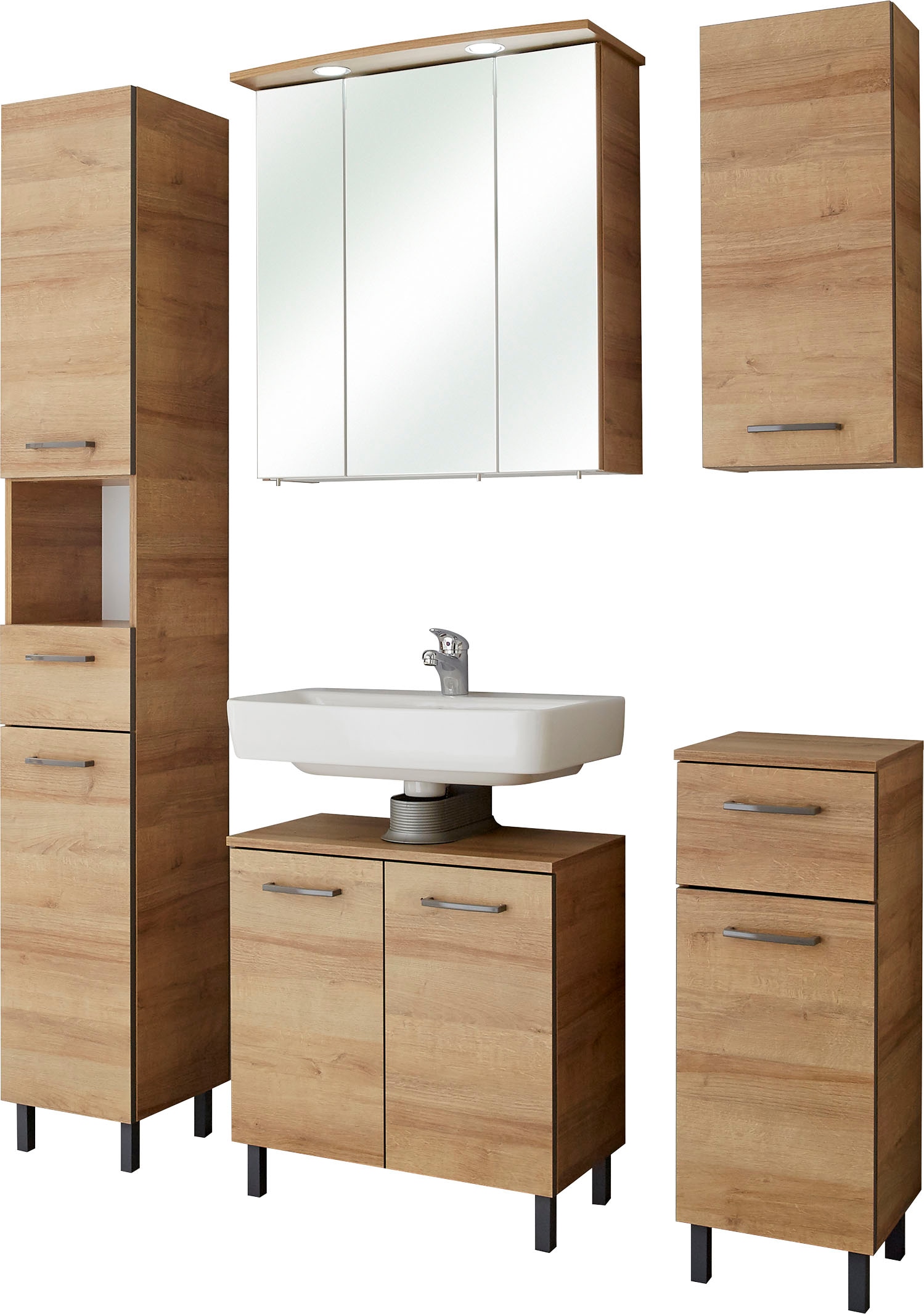 Saphir Hängeschrank »Quickset 919 Badschrank 30 cm breit mit 1 Tür und 2 Glas-Einlegeböden« Badezimmer-Hängeschrank inkl. Türdämpfer, Griffe in Grau