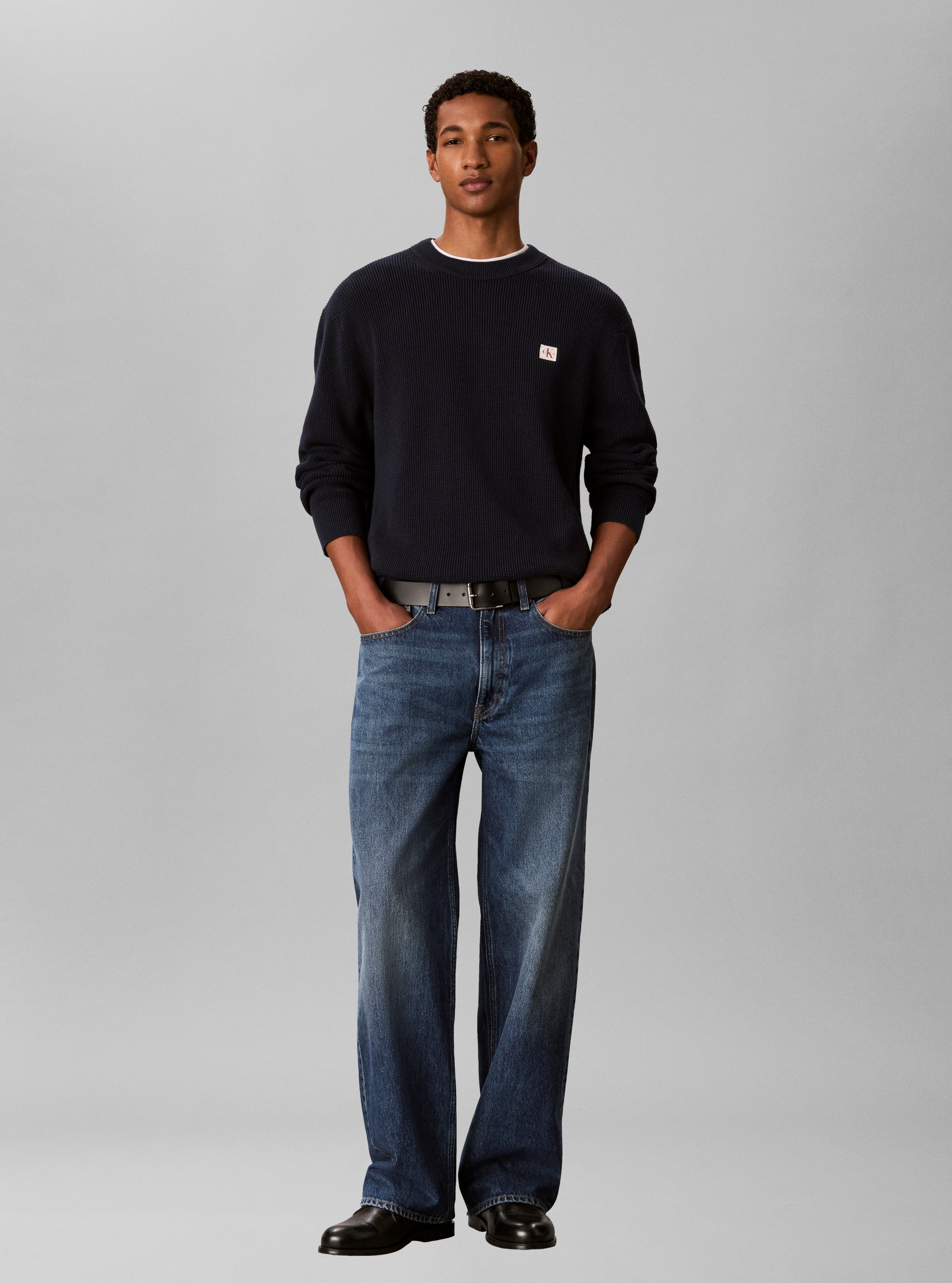 Calvin Klein Jeans Pull en tricot maille structurée, coupe régulière