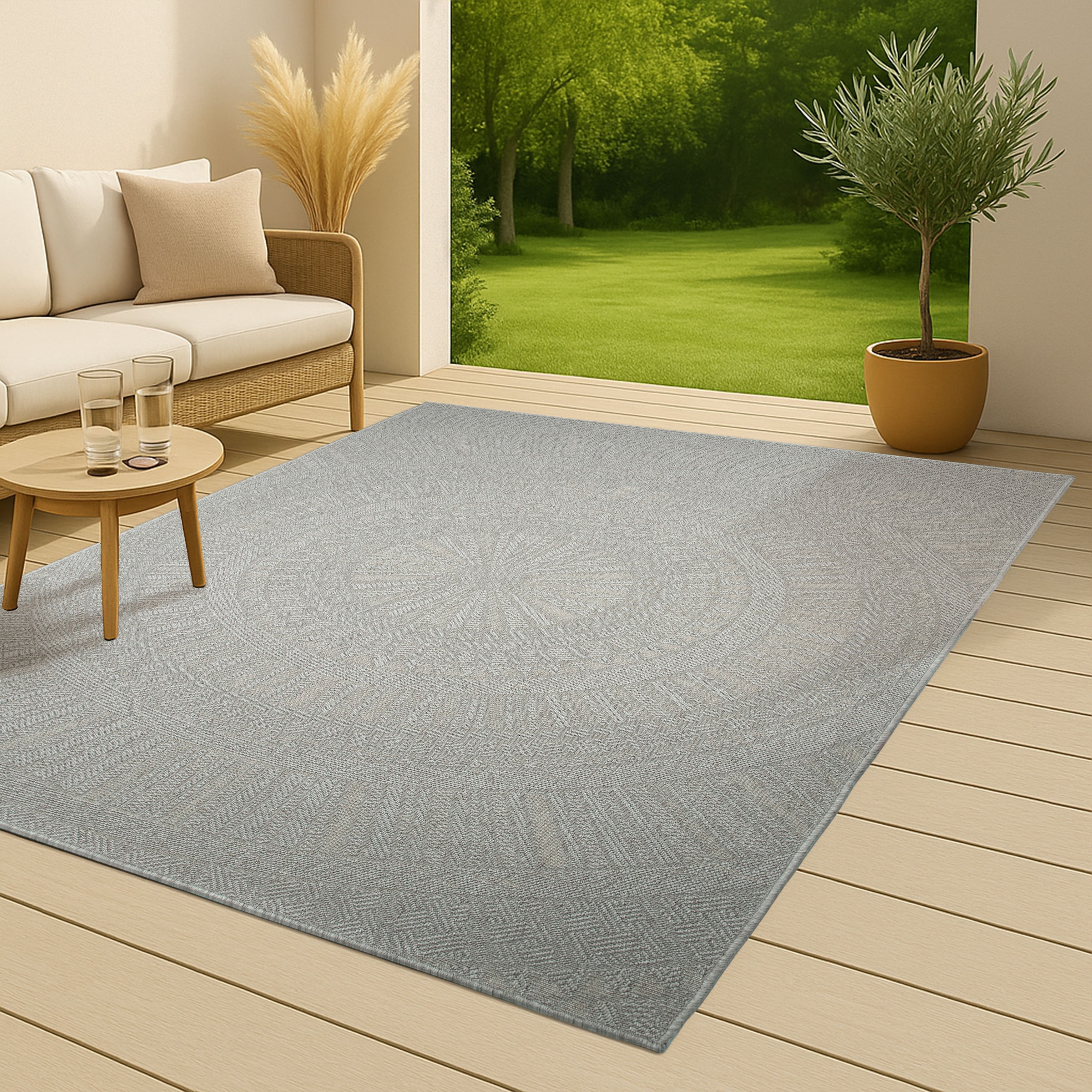 Bruno Banani Teppich »Solan, ethno, boho-inspiriert, In- und Outdoor geeignet« rechteckig 5 mm Höhe Mandala, Kreise, Küche, Wohnzimmer, Camping, Balkon