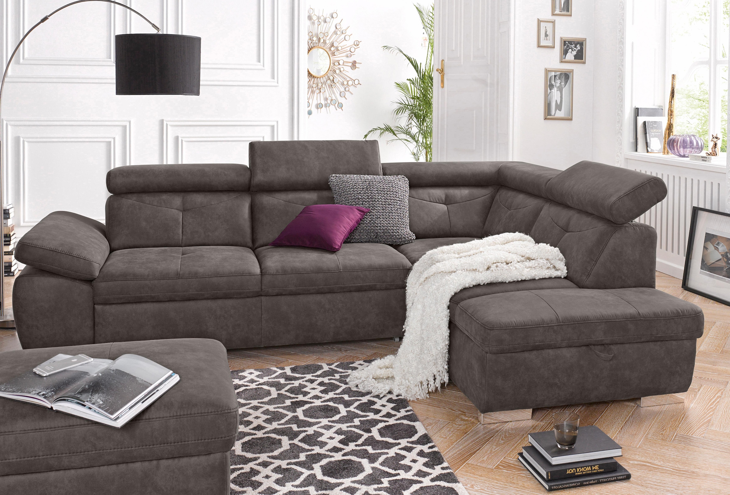 Image of exxpo - sofa fashion Ecksofa "Spring, super bequem und komfortabel mit Armteil- und Kopfteilfunktion" mit Bettfunktion & Bettkasten, Luxus-Microfaser +Simply Clean