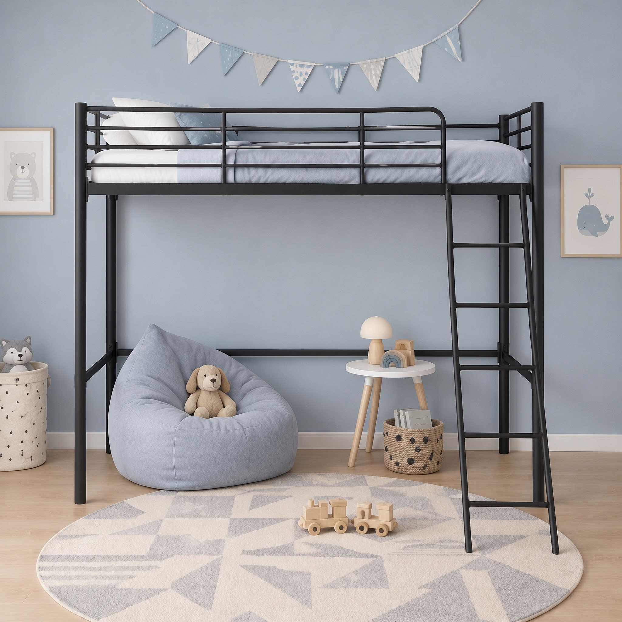 GOODproduct Hochbett »Hayo,  Zeitloses Metallbett, in mehreren Farben« Gesamtmasse (B/T/H) ca. 208/159/186 cm,  inkl. Lattenrost, Absturzsicherung und Leiter aus Metall
