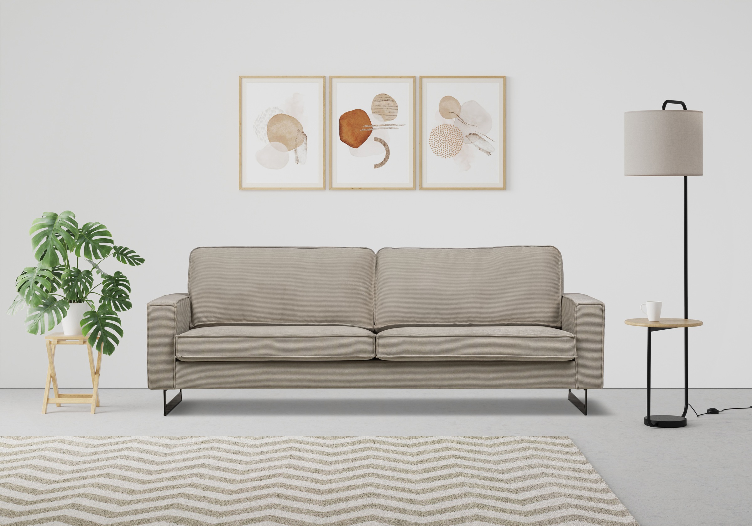 Home affaire 2-places »Pinto, 166 cm, Cord, Chenille, Lederoptik« mit Keder, schwarze Metallfüsse, Wellenunterfederung