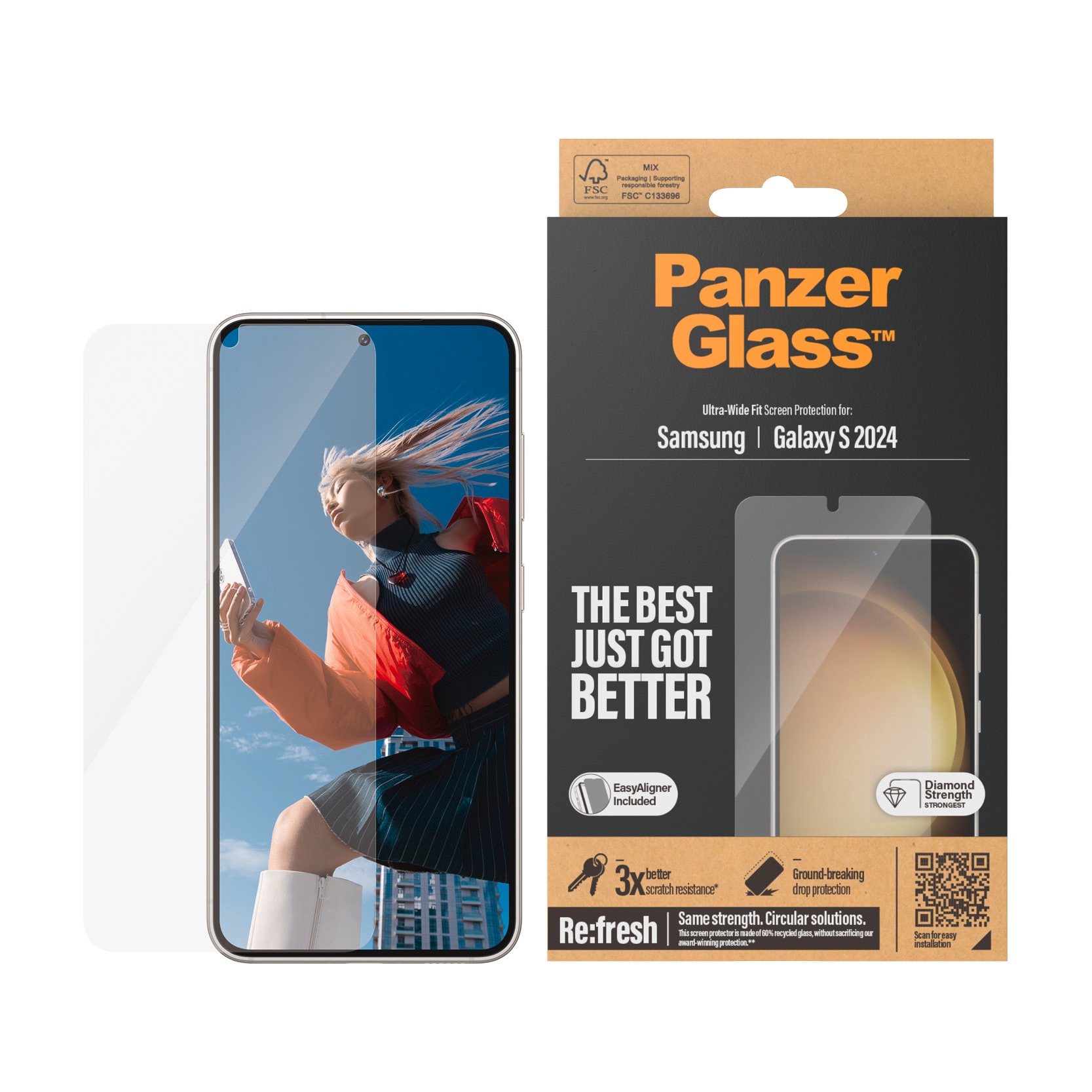 Image of PanzerGlass Displayschutzglas "Ultra Wide Fit Screen Protector" für Samsung Galaxy S24 Displayschutzfolie, stossfest, kratzbeständig