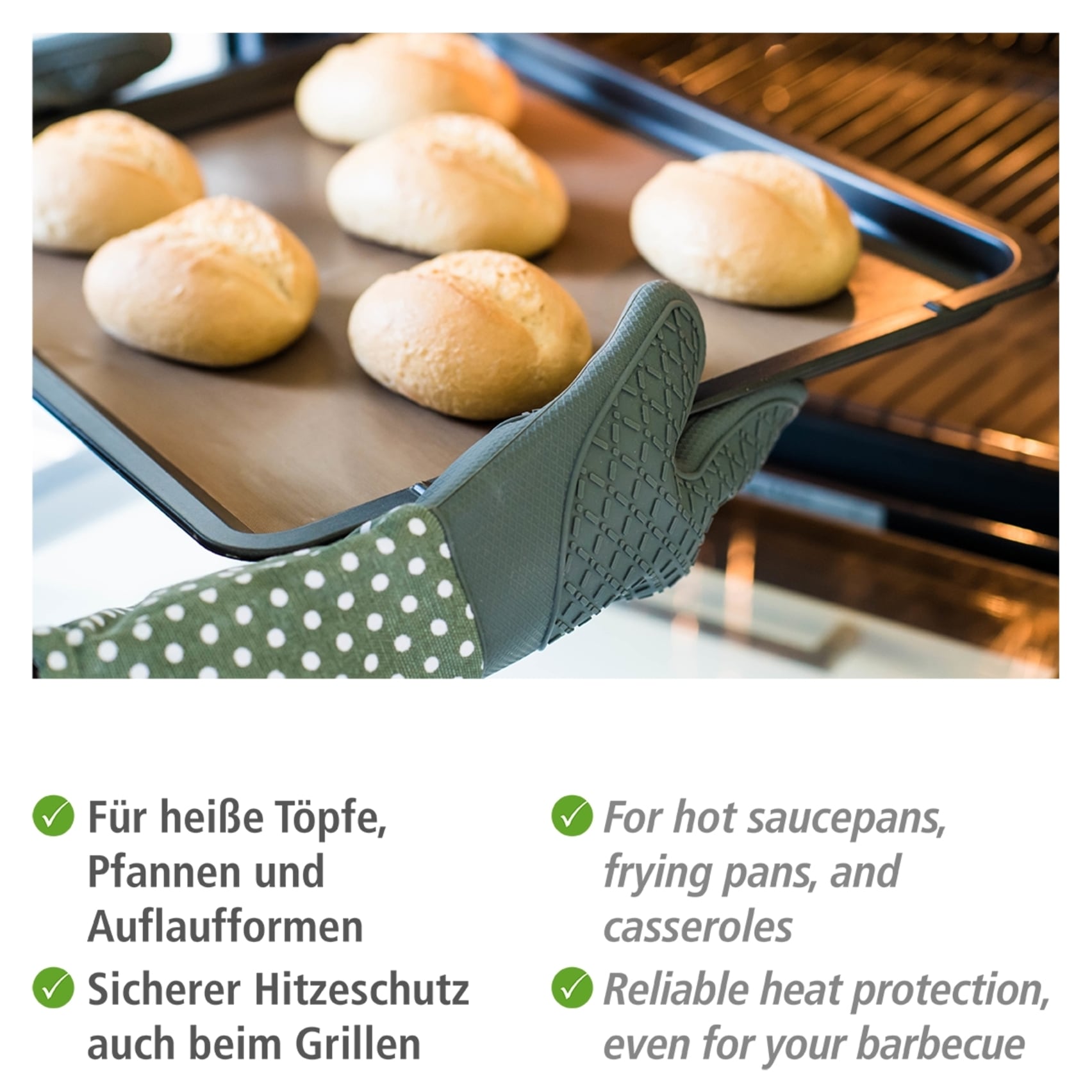 WENKO Topfhandschuhe »Modell Silikon«, (Set, 2 tlg.), Ofen- und Grillhandschuhe, Hitzeschutz, Baumwollinnenseite, 1 Paar