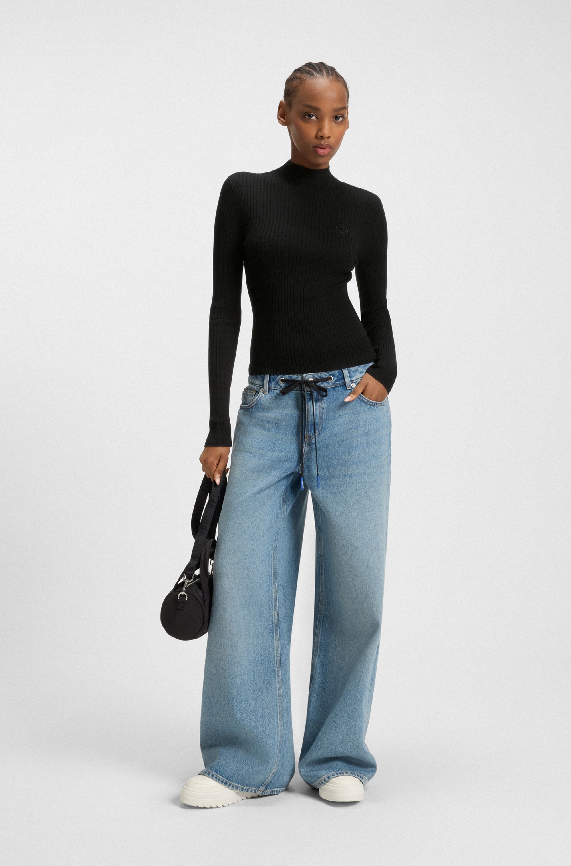 HUGO Blue Pull à col montant »Sarmie« mit Label-Stitching