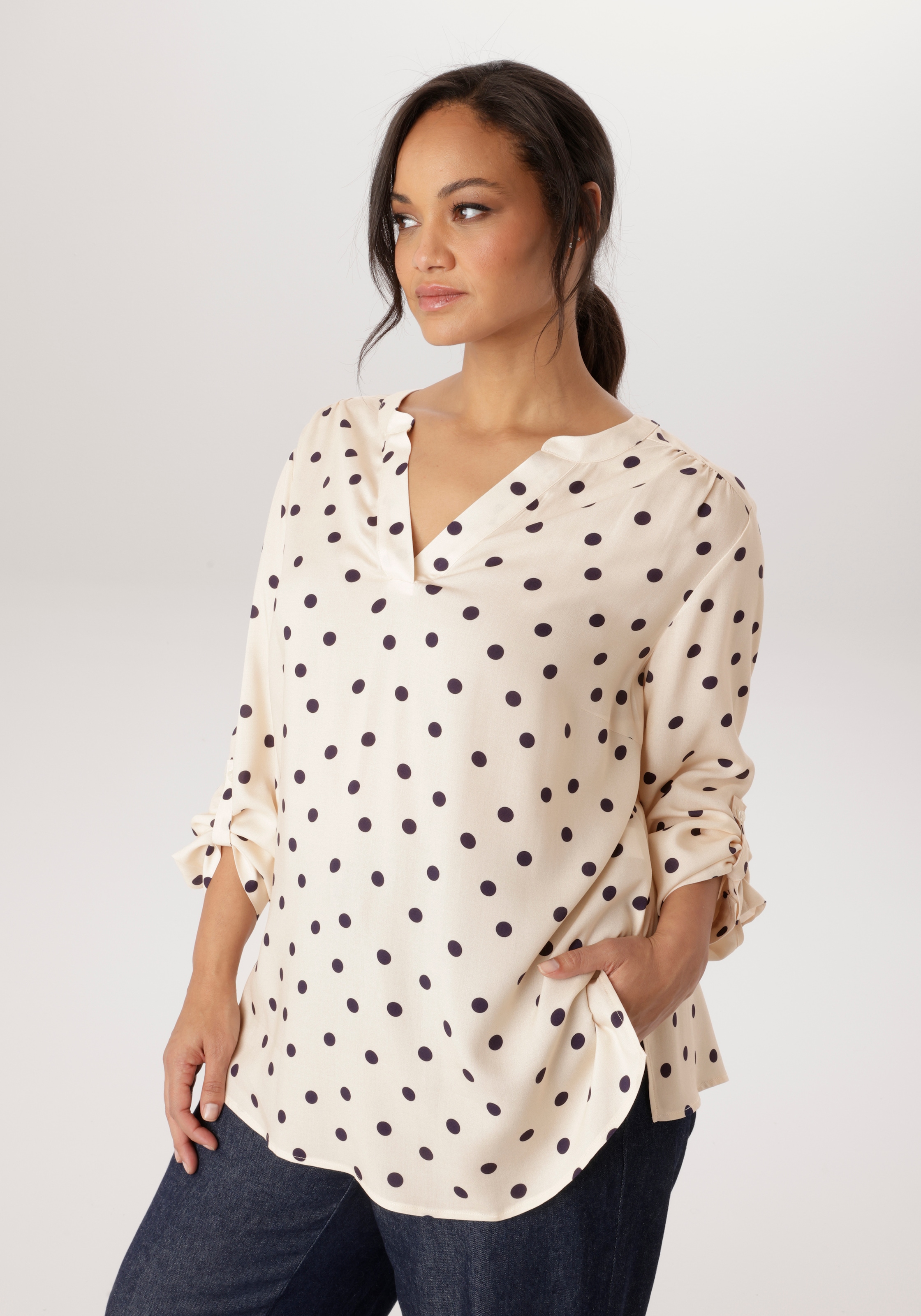 Aniston PLUS Blouse à enfiler in trendigem Pünktchendessin - NEUE KOLLEKTION