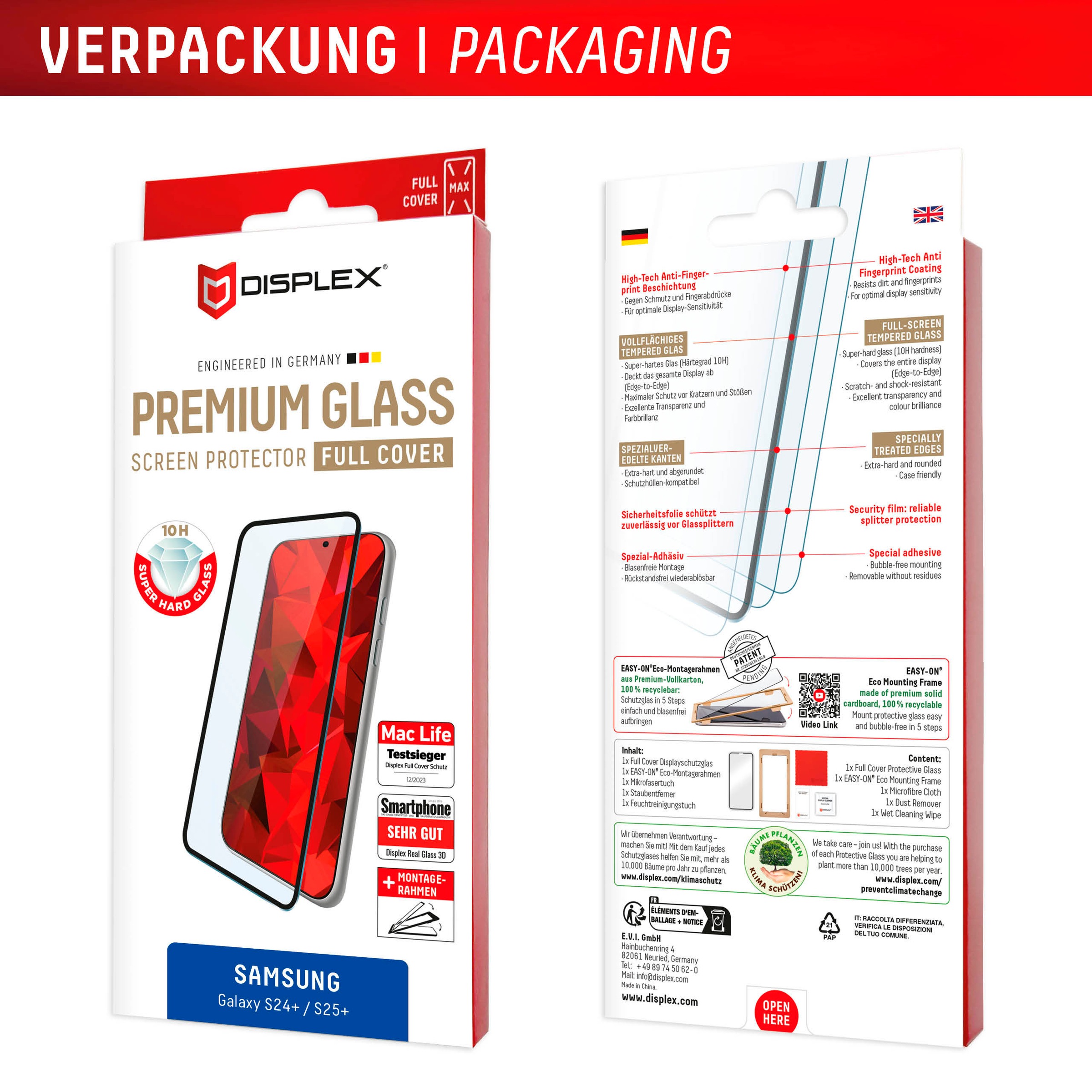 Displex Verre de protection d'écran »Real Glass FC« für Samsung Galaxy S24+;Samsung Galaxy S25+ film de protection d'écran, résistant aux rayures 10H, incassable