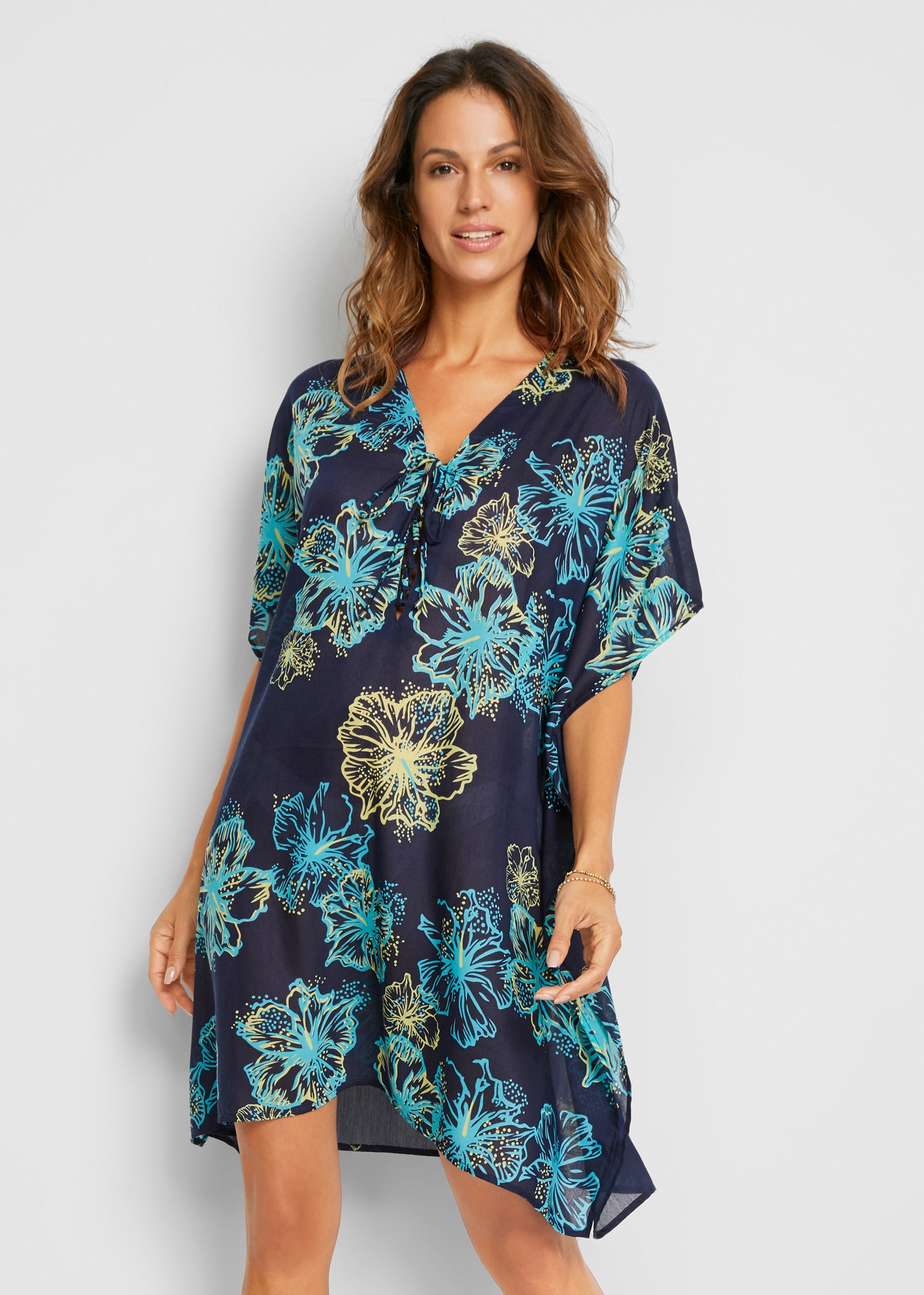 Image of bonprix Tunikakleid mit transparentem Stoff, mit tiefem V-Ausschnitt, weicher Griff