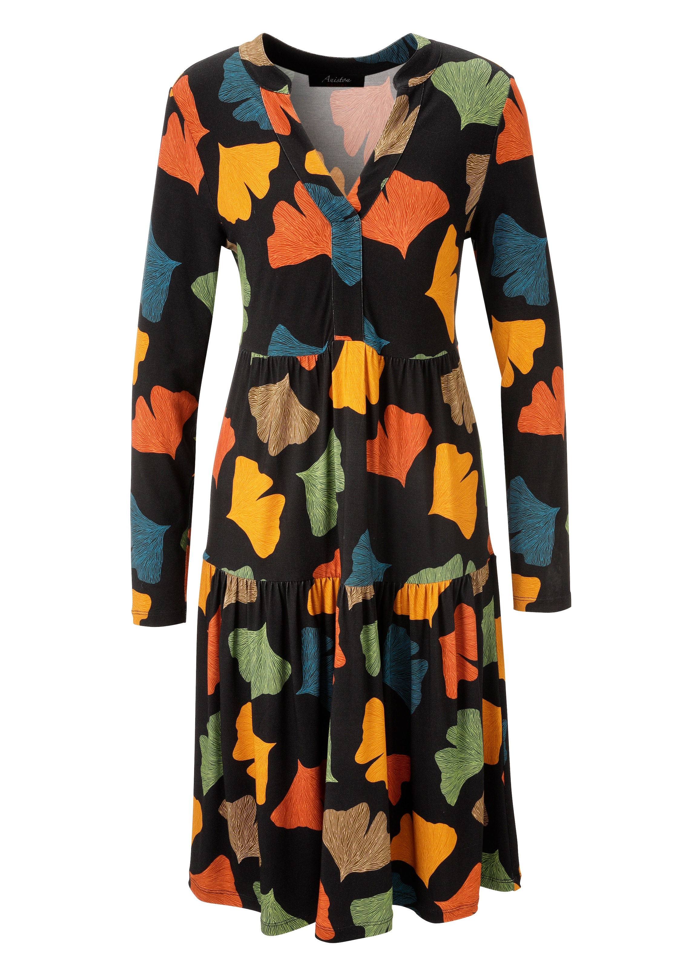 Aniston CASUAL Jerseykleid, mit bunten Blättern bedruckt - jedes Teil ein Unikat - NEUE KOLLEKTION