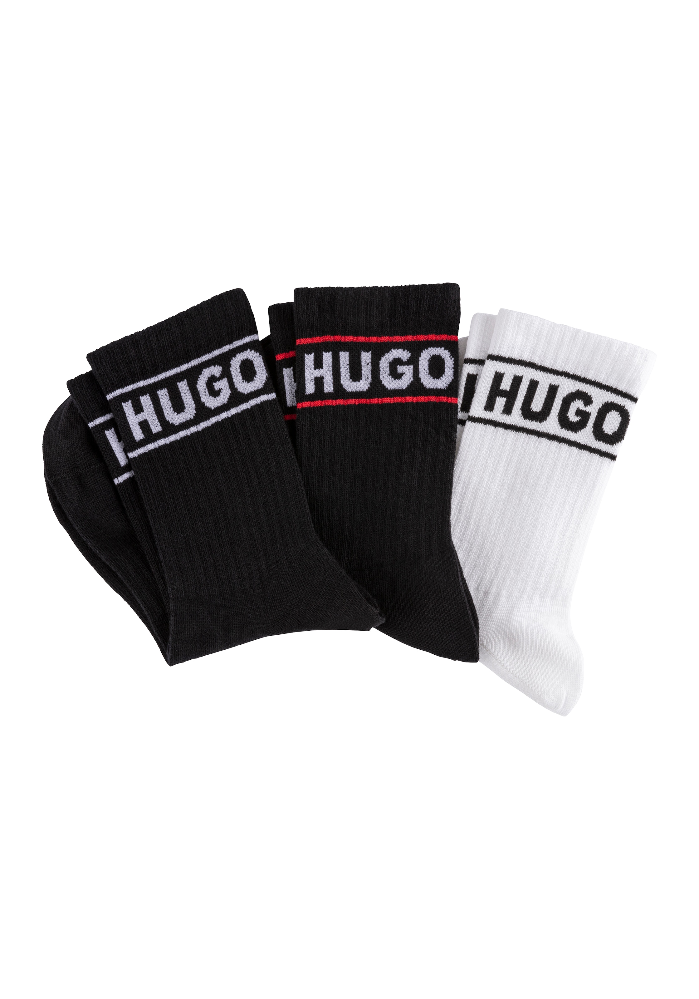 HUGO Underwear Freizeitsocken »3P QSRIB SPORTY CC W«, (Packung, 3 Paar, 3er), mit kontrastfarbenem Logodetail