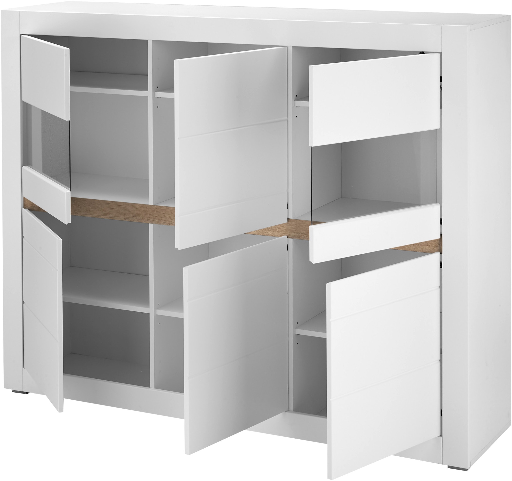 INOSIGN Highboard »Chester, moderne Kommode, Schrank mit Stauraum, Sideboard in Weiss Matt«, (1 St.), austauschbare Blende in Griffleiste, zeitloses Design, 165 cm breit