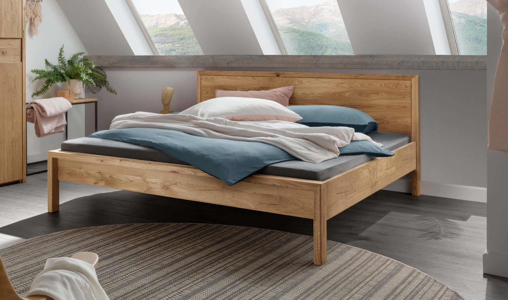 Image of Home affaire Massivholzbett "Huven Doppelbett, Holzbett" in 4 Breiten, Einlasstiefe 16 oder 20cm, niedrige Fusshöhe, 1 Stk. tlg. Massivholz, Skandinavisches Design, Robust, stabil, FSC zertifiziert