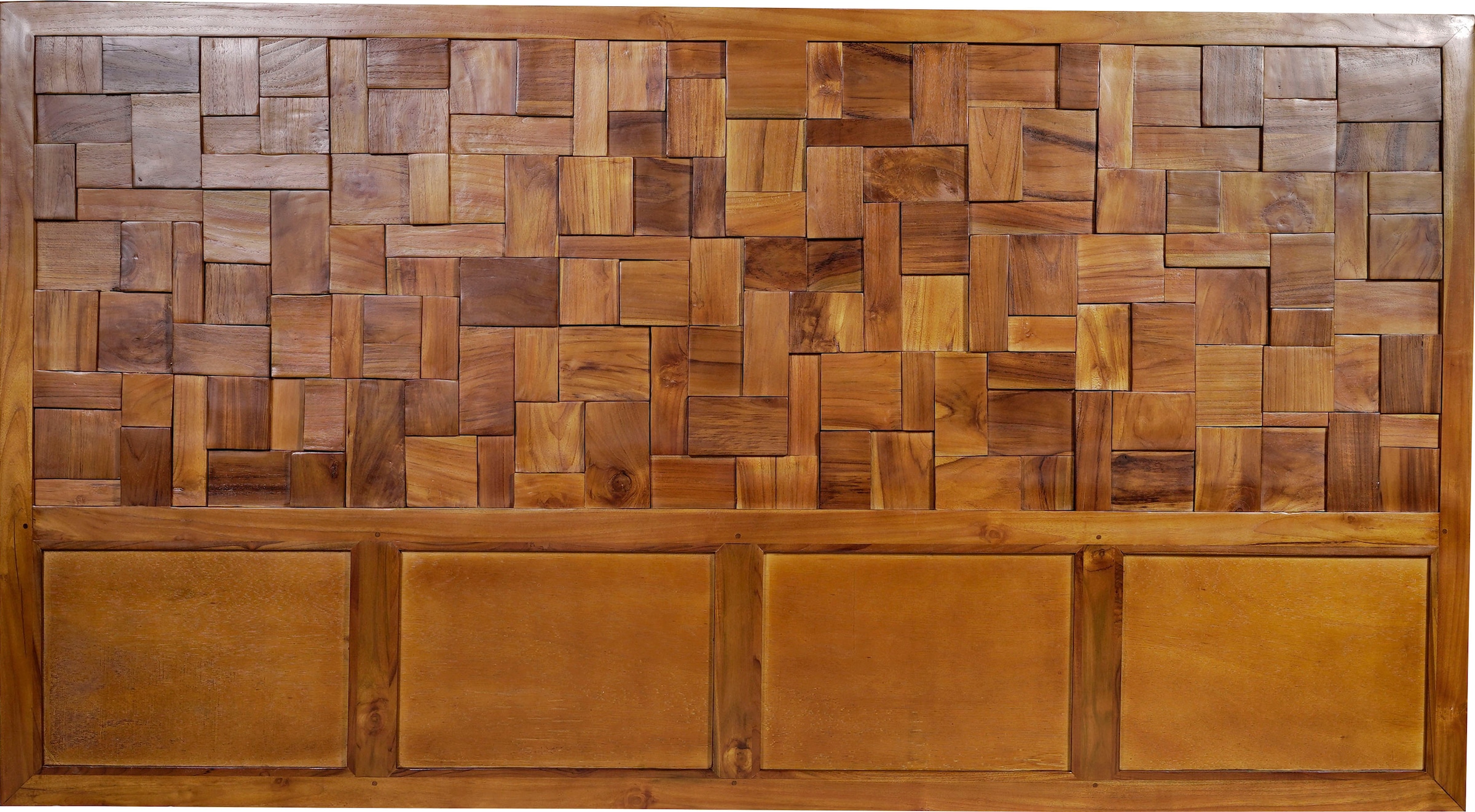 Image of SIT Boxspringbett "Zwolle mit Holz-Mosaik-Kopfteil & 7-Zonen Matratze" Einzigartiges Teakholz-Mosaik Kopfteil & komfortabler Topper